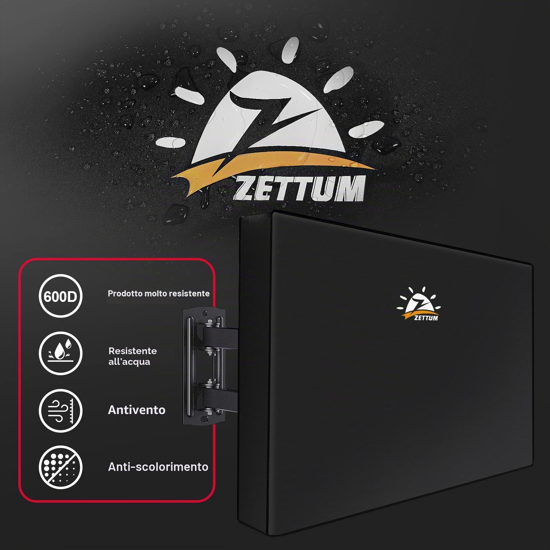 Zettum Cover TV 28-32 pollici Proteggi Schermo Rivestimento Esterno PU Oxford 600D Impermeabile Nero