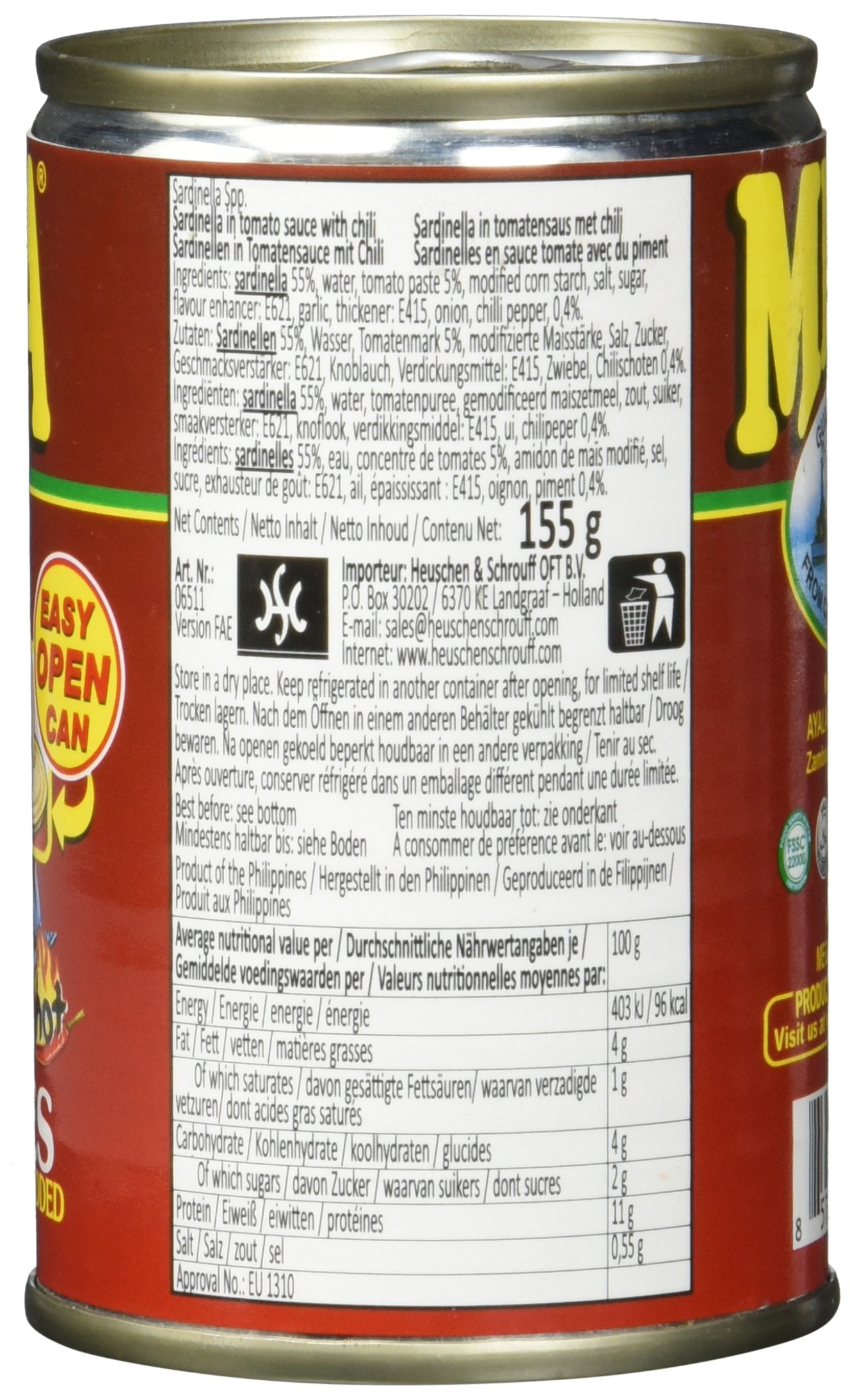 Mega Sardinen Tomaten Sauce & Chili/rot, 24er Pack (24 x 155 g)