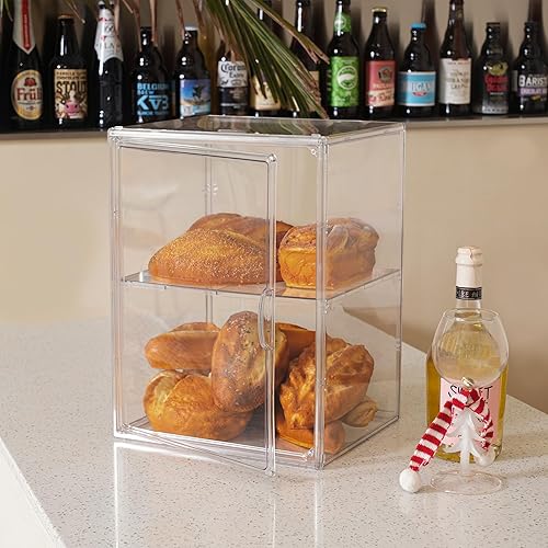 Miniatura 7 de HBlife Caja de pan grande transparente de 15.8 pulgadas de alto para encimera de cocina, contenedor de almacenamiento de panadería ajustable de 3