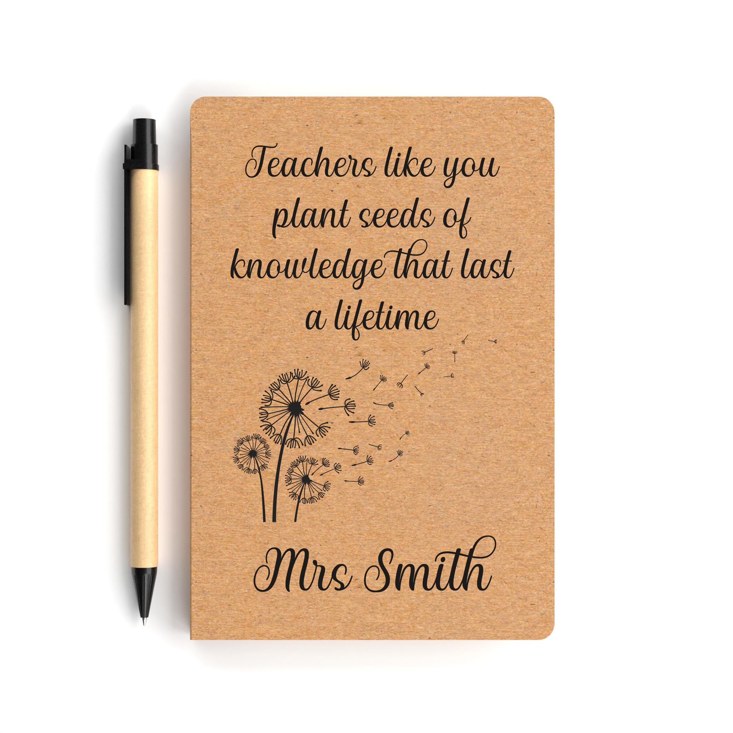 Beecreative Personalised Teacher Notebook And Pen Gift - Gift For Teacher - A6 Notepad To Do List Planner For Teacher