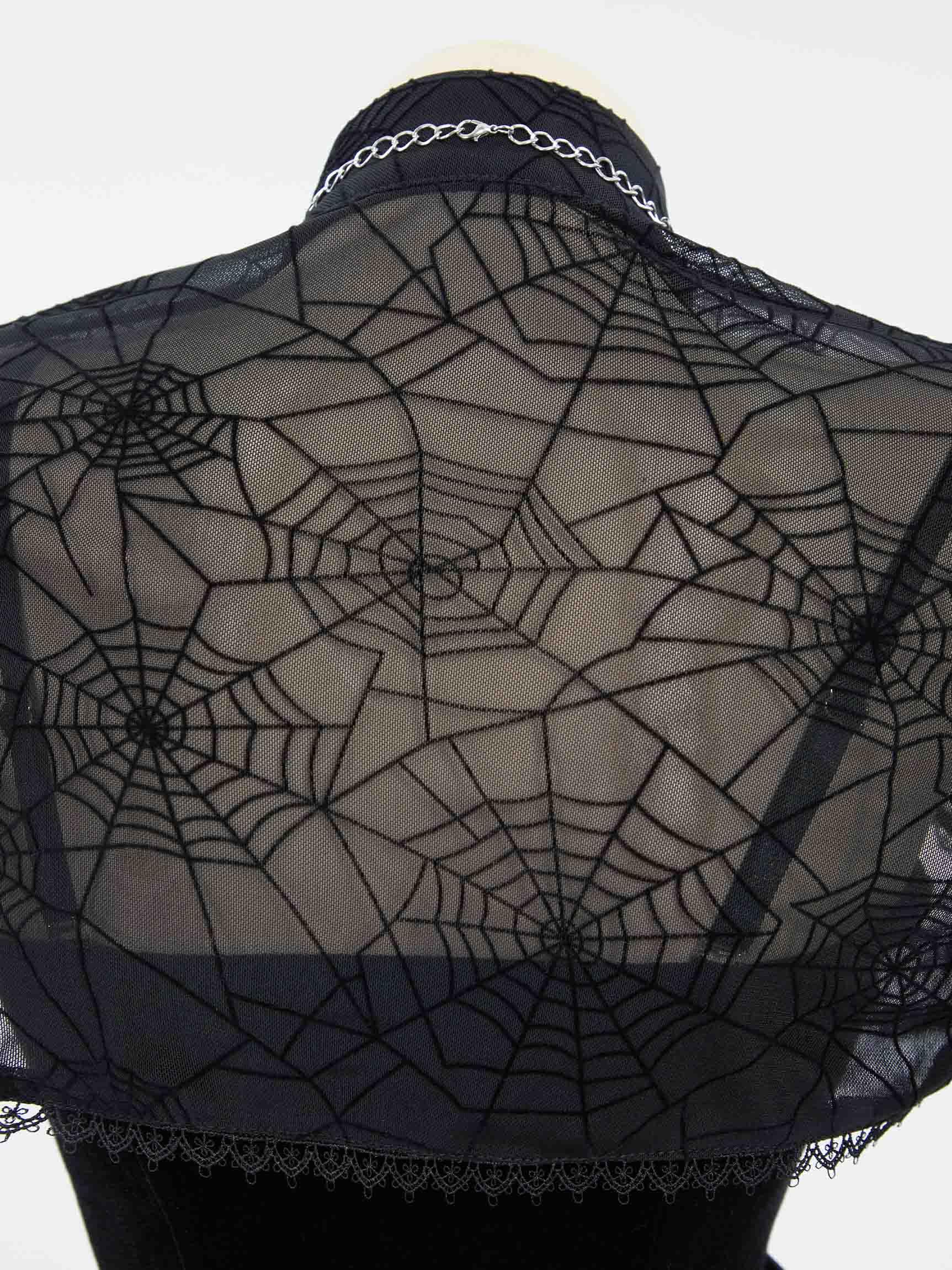 MEOWCOS Halloween Costume Bodycon Dress Gothic Vampire Slit Dress and Spiderweb Flare Sleeve Cloak with Necklace: Black Medium