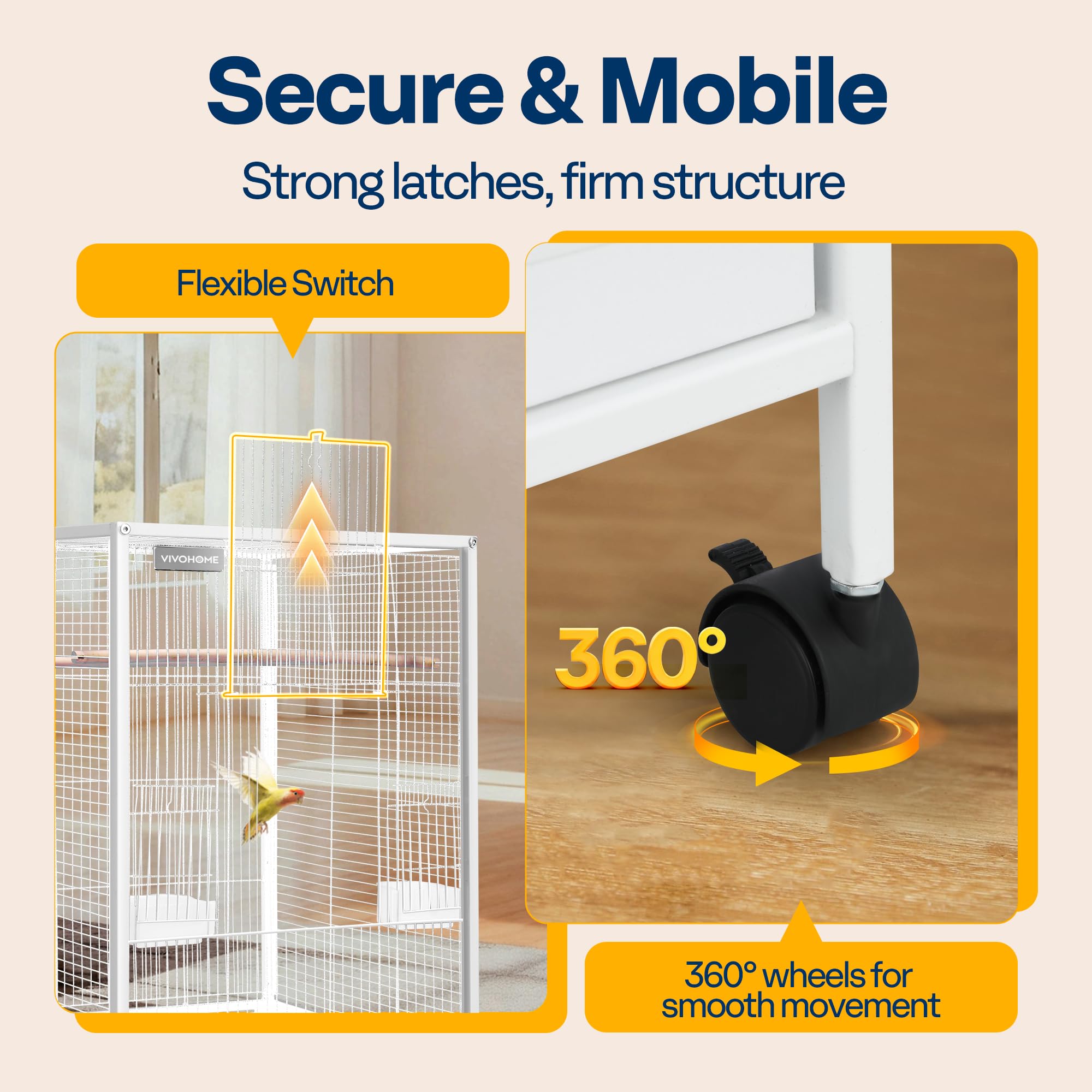 VIVOHOME Jaula para pájaros de hierro forjado de 30 pulgadas de altura con soporte rodante para loros Conure Lovebird cacatúa blanca