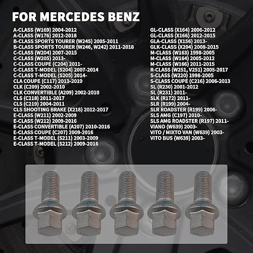 Miniatura 4 de 5 piezas M14 x 0.059 in Tornillos de rueda Tuercas para Mercedes Benz 2003-2018 A B C Clase E CLA CLS CLK GLA GLK SLC SLK SL 200 250 280 300 350 63
