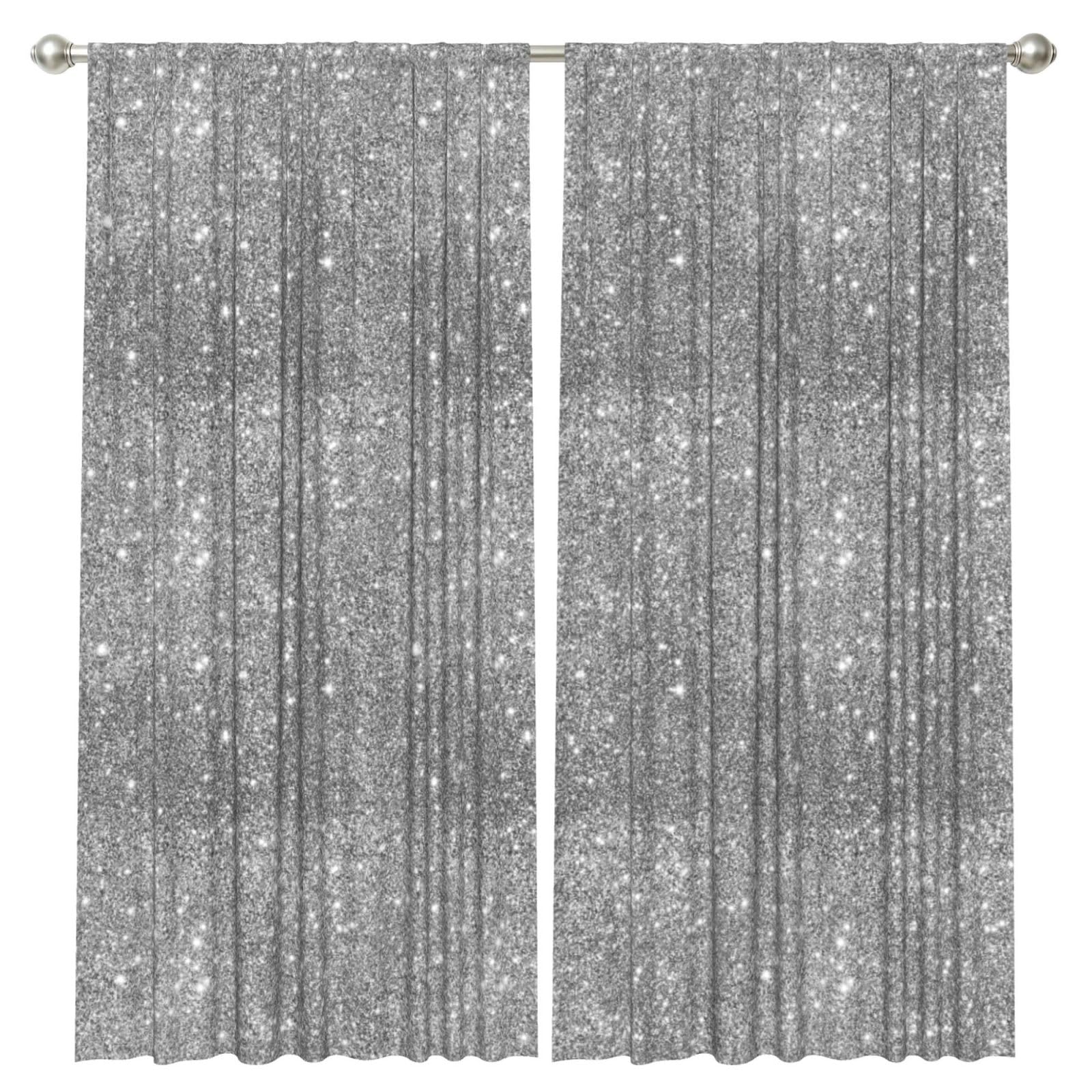 InOmak Silver Glitter Sparkles, 2 Panels Window Curtains 52 x 84 Inch Blackout Curtains for Living Room Bedroom