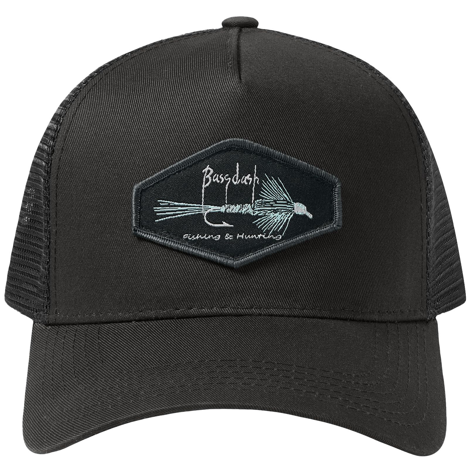 BASSDASH Cappello da camionista ricamato Patch regolabile Baseball Cap Mesh Back Cappello da pesca
