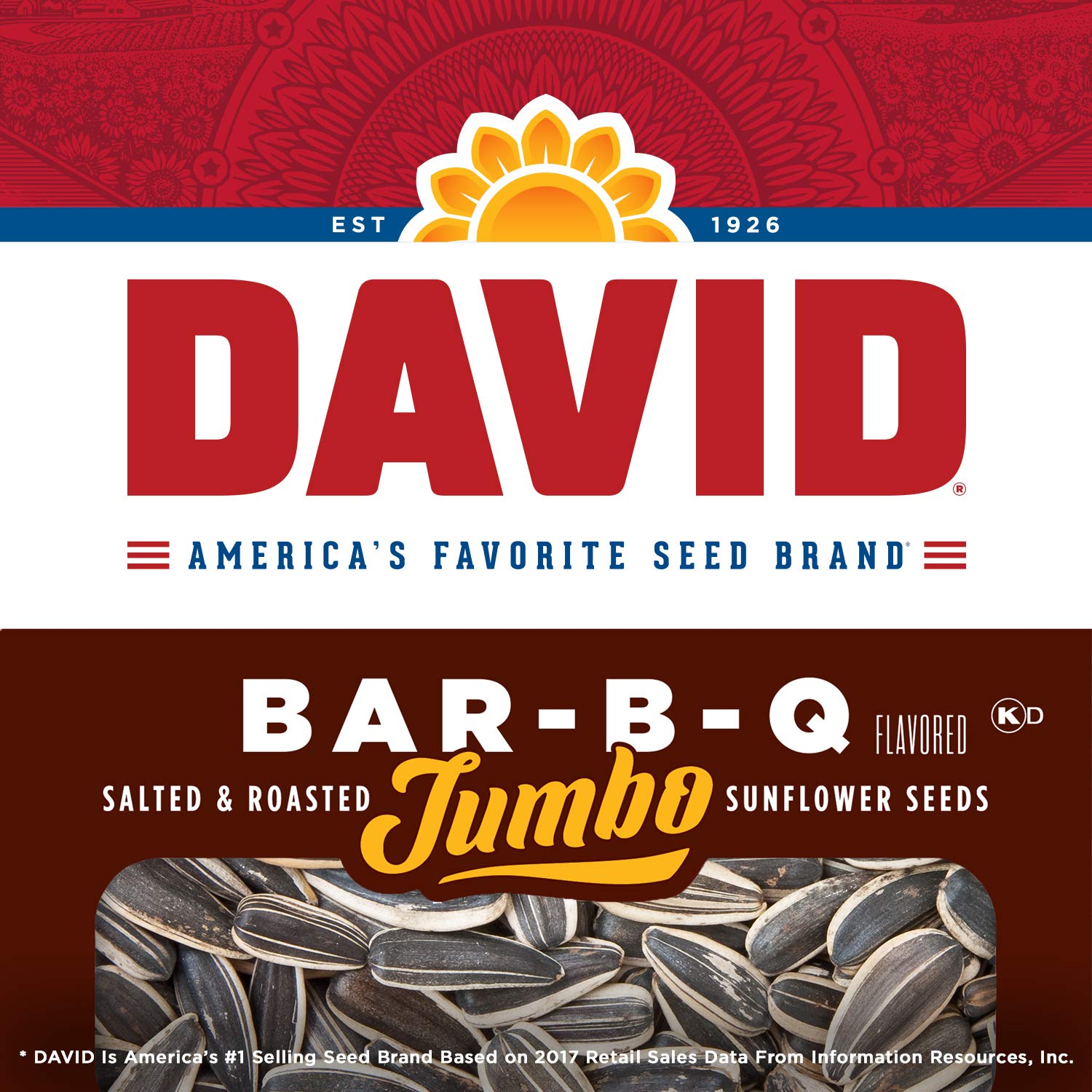 DAVID Jumbo Sunflower Seeds,Bar-B-Q Flavor,5.25 oz.,(Pack of 3)