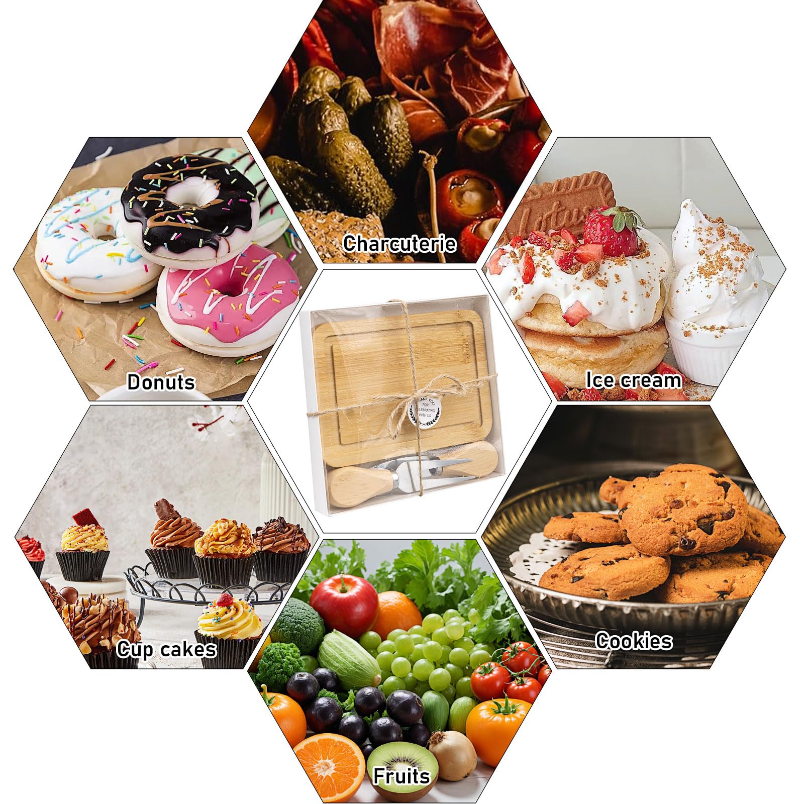 15er Set Käsebrett Gastgeschenke Hochzeit - Mini Charcuterie Boards aus Bambus mit Messer & Gabel - Mitgebsel für Gäste Babyparty, Taufe, Geburtstag - Inkl. Geschenkbox & Thank You Anhänger