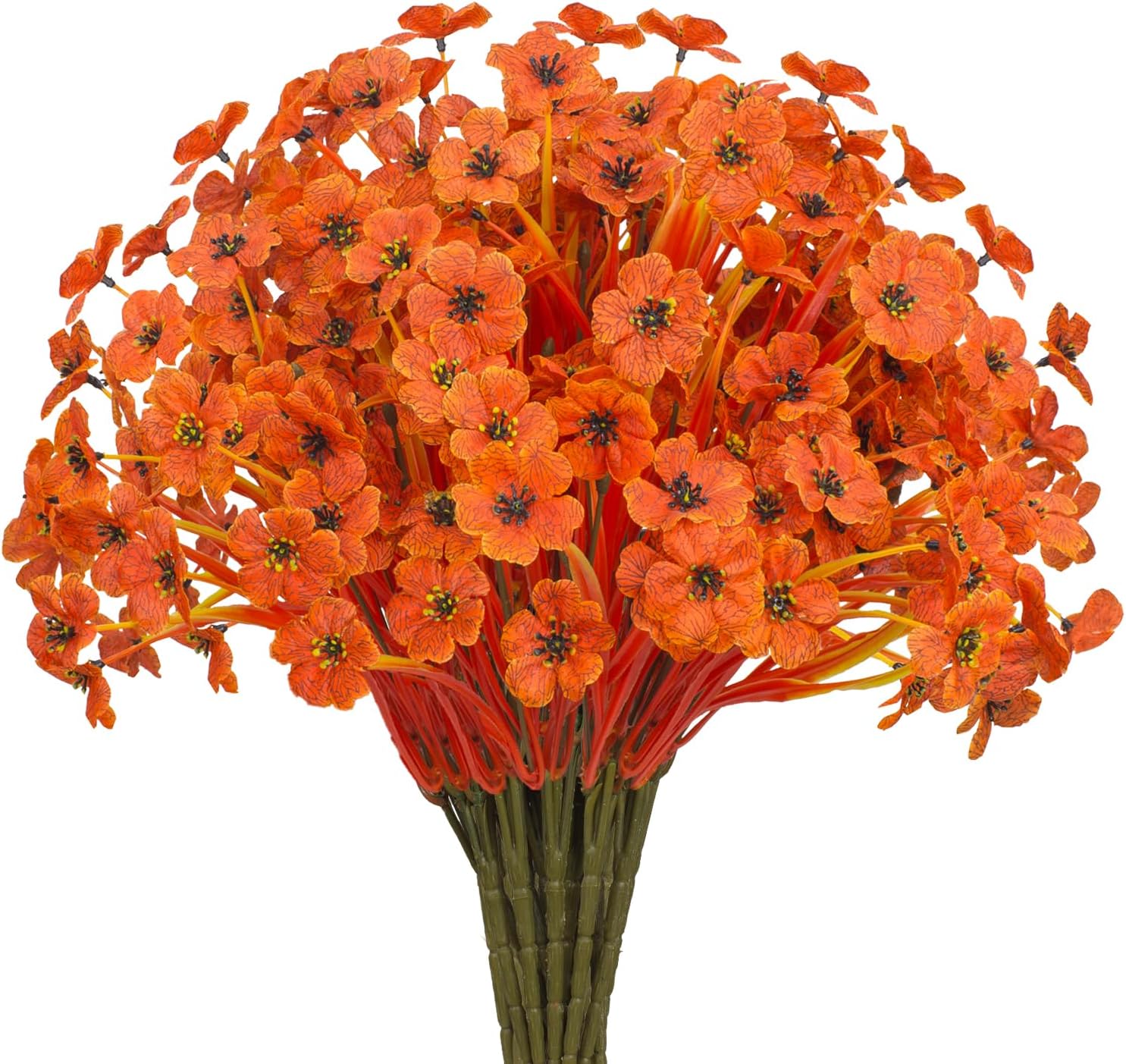 Outdoor Artificial Flowers 21 UV Resistant Bundles Fake Flower Plastic Plants Faux Silk Flowers Porch Hanging Garden Porch Window Box Decorating (Deep Autumn Orange)