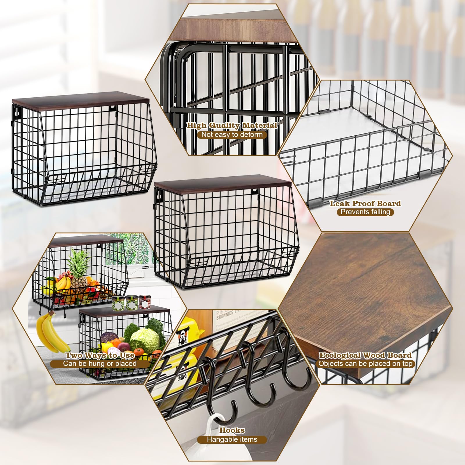 Hängender Obstkorb Mit Holzdeckel - 2-teilig, Platzsparend & Stapelbar Für Küche & Bad