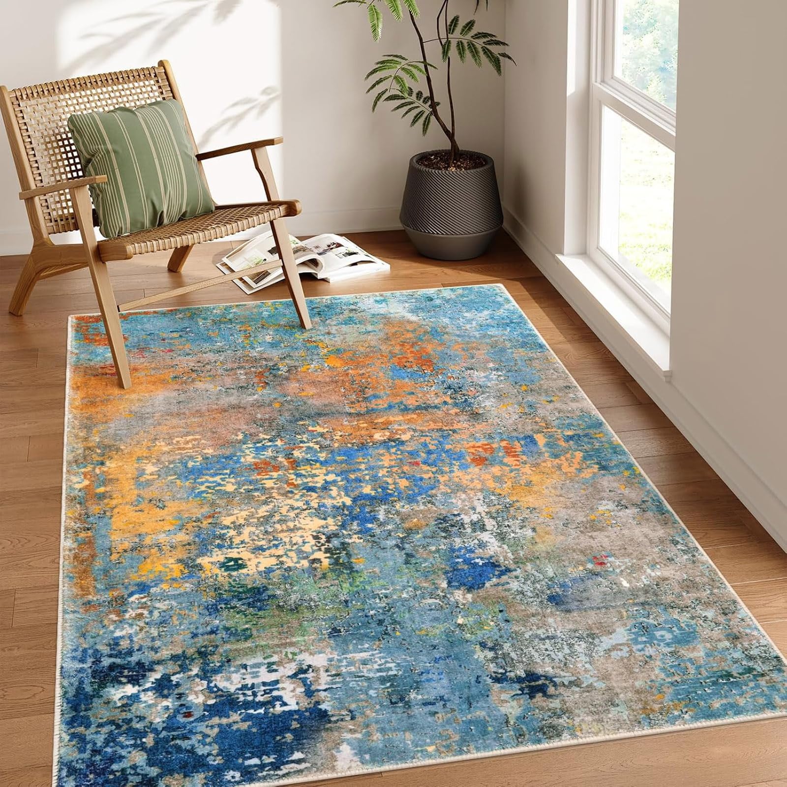Tapis de salon lavable et antidérapant 110x160 multicolore moderne