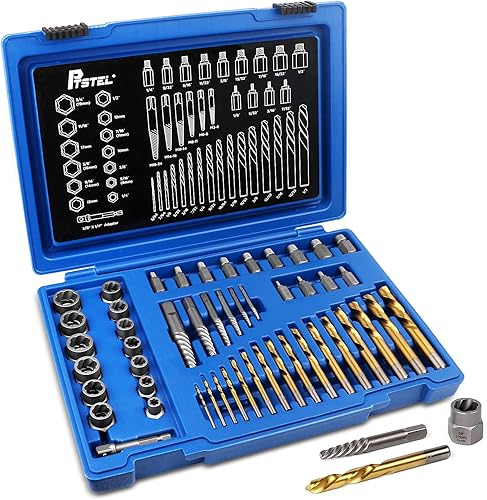 PTSTEL - Extractores de tornillo, juego de 49 brocas y extracción de tuercas y brocas multilínea, extractores de tornillos en espiral, kit de