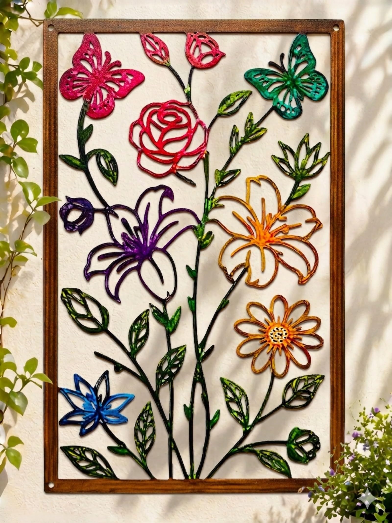 BGJJGT Metal Wall Art Floral Butterfly Modern Hollow Out Sculpture Decor