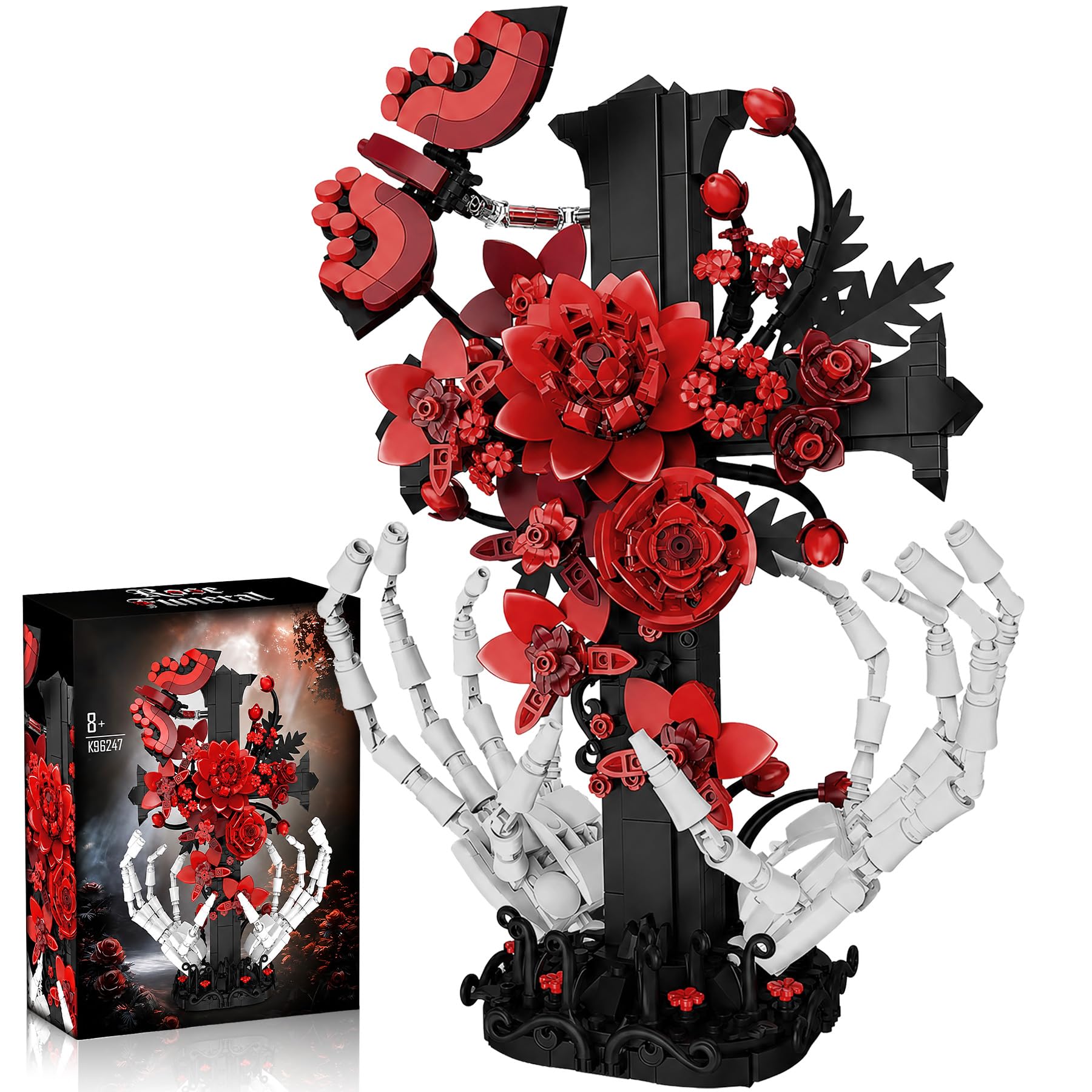 BAZADER Gothic Cross Roses Bouquet Building Block Set Decor Gifts 901PCS