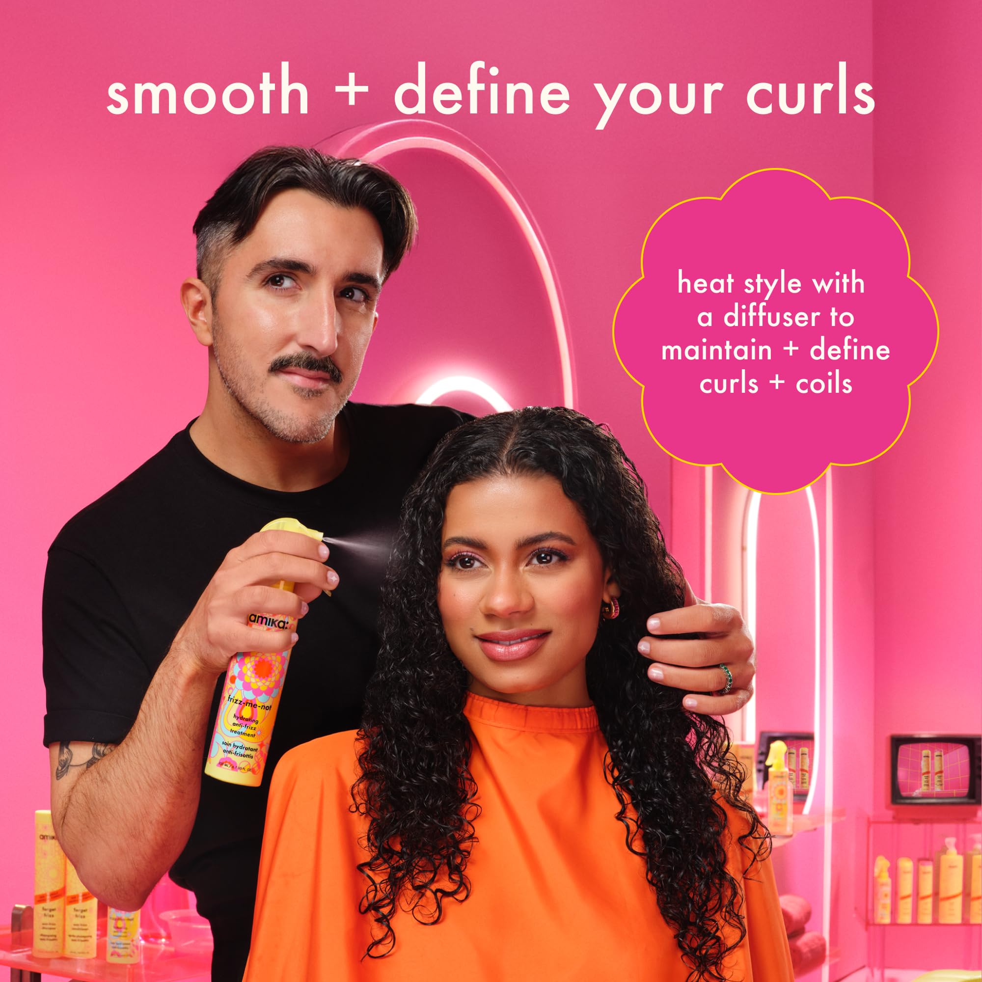 amika frizz-me-not hydrating anti-frizz treatment | lightweight hydrating spray for medium to thick coarse hair types 2a-4c, humidity + heat protection, smooth frizz for up to 3 days