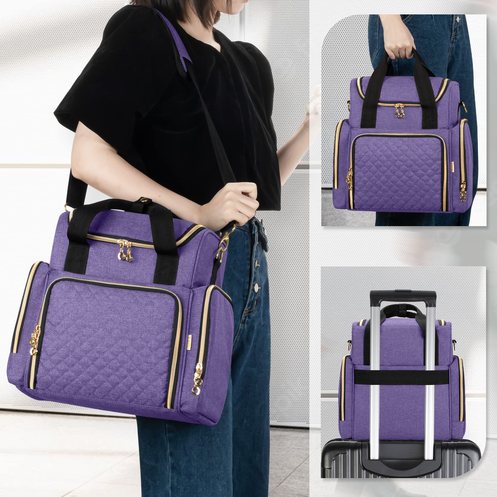 Luxja Bolsa de Maquillaje de Viaje con 2 Estuches Extraíbles, Bolsa de Cosméticos con Varias Secciones de Almacenamiento, Estuche de Maquillaje (Solo Bolsa), Púrpura