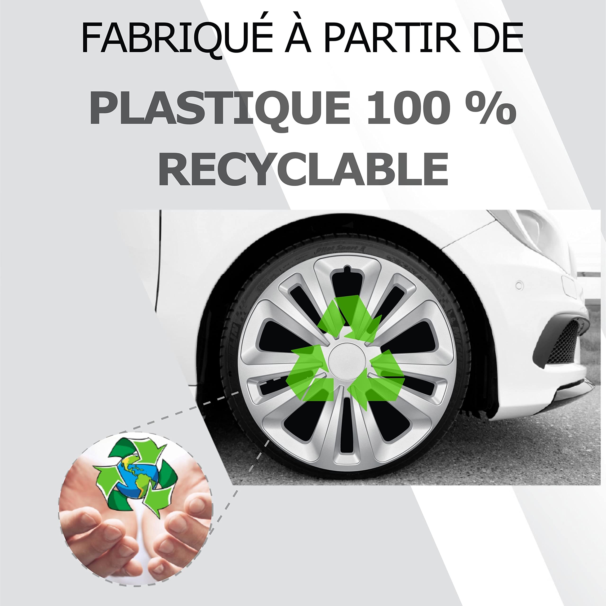 Kuglo T-Rar 4 enjoliveurs 16 Pouces Argent pour Jantes Acier