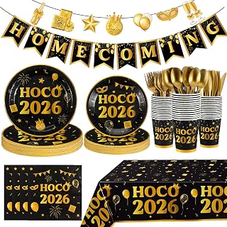 Yungyan 186 Pcs Homecoming Party Decorations 2026 Hoco Party Supplies | Disposable Plates Cups Napkins Banner Tablecloth Set, 2026 Homecoming Tableware, Serve 24 Guest, for School Celebration