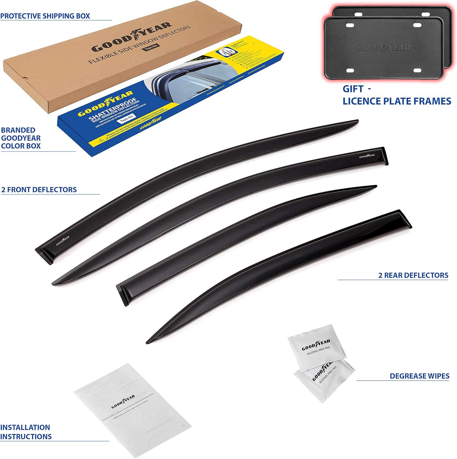 Goodyear Shatterproof Window Deflectors for Toyota Corolla 2020-2026 Sedan, Tape-on Rain Guards, Window Visors, Vent Deflector Visor, Car Accessories, 4 pcs. - GY008731