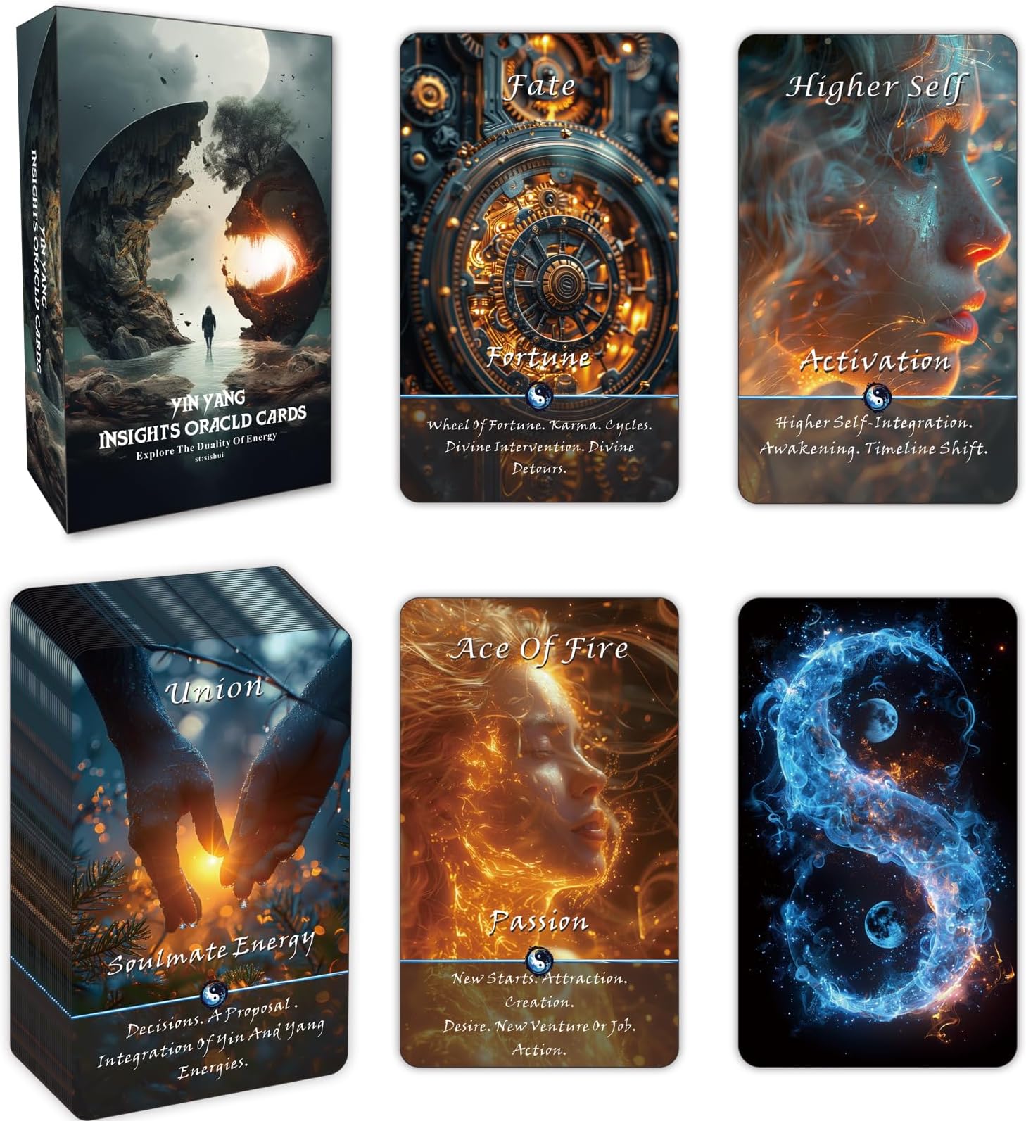 pailing Yin and Yang Oracle Cards, Karma Connection Oracle Deck of 68 Cards, Spiritual Guidance Tool for Beginners to Balance Dual Energies, Emotional Healing, and Self-Discovery
