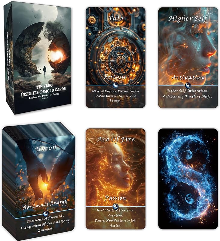 Yin and Yang Oracle Cards, Karma Connection Oracle Deck of 68 Cards, Spiritual Guidance Tool for Beginners to Balance Dual Energies, Emotional Healing, and Self-Discovery