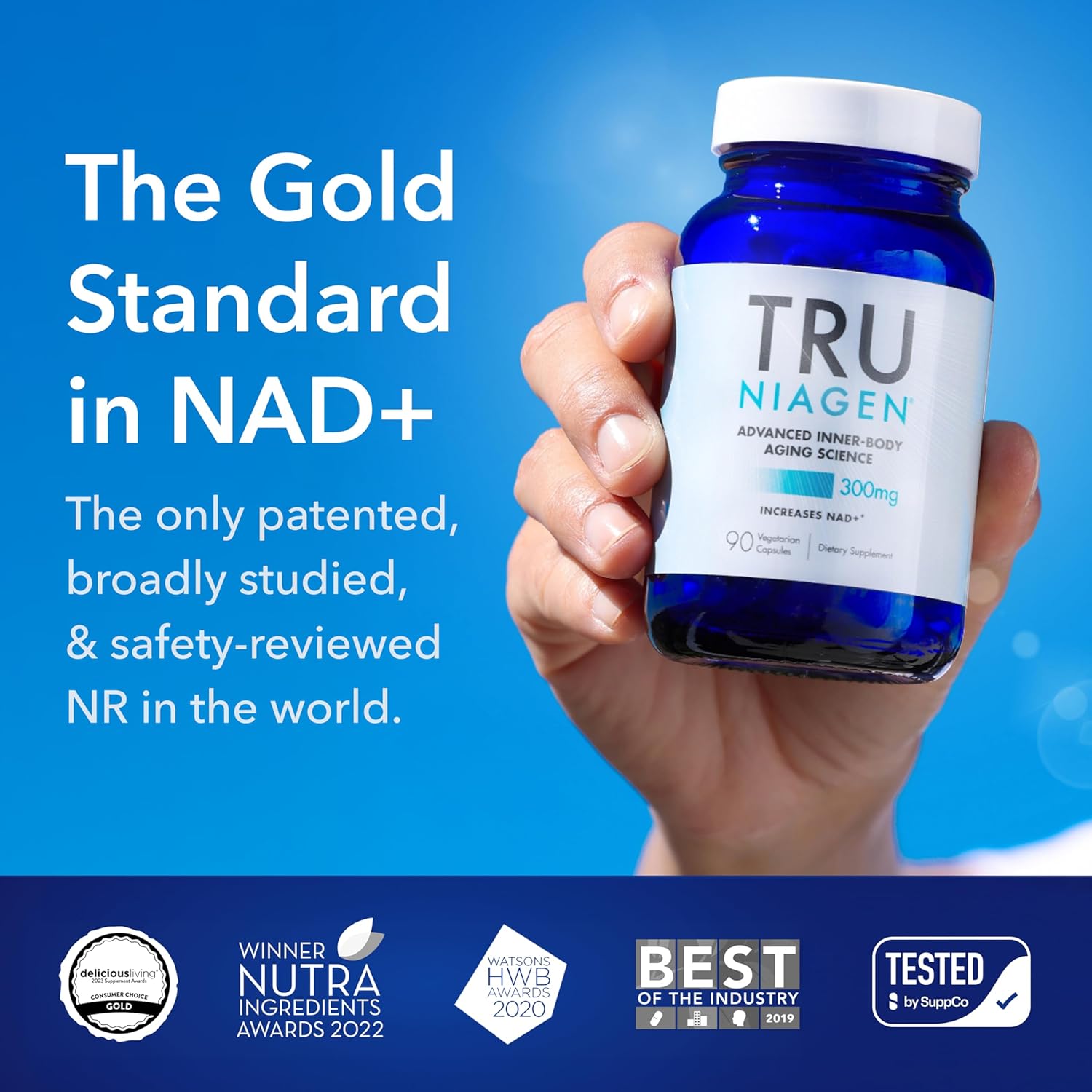TRU NIAGEN Patented NAD Supplement for Brain Function, Anti Aging & Cell Regeneration, 300mg Niagen, 90 Servings | Supports Cellular Energy, Muscle | Nicotinamide Riboside (NR) Take 1 Daily | 1 Bottle
