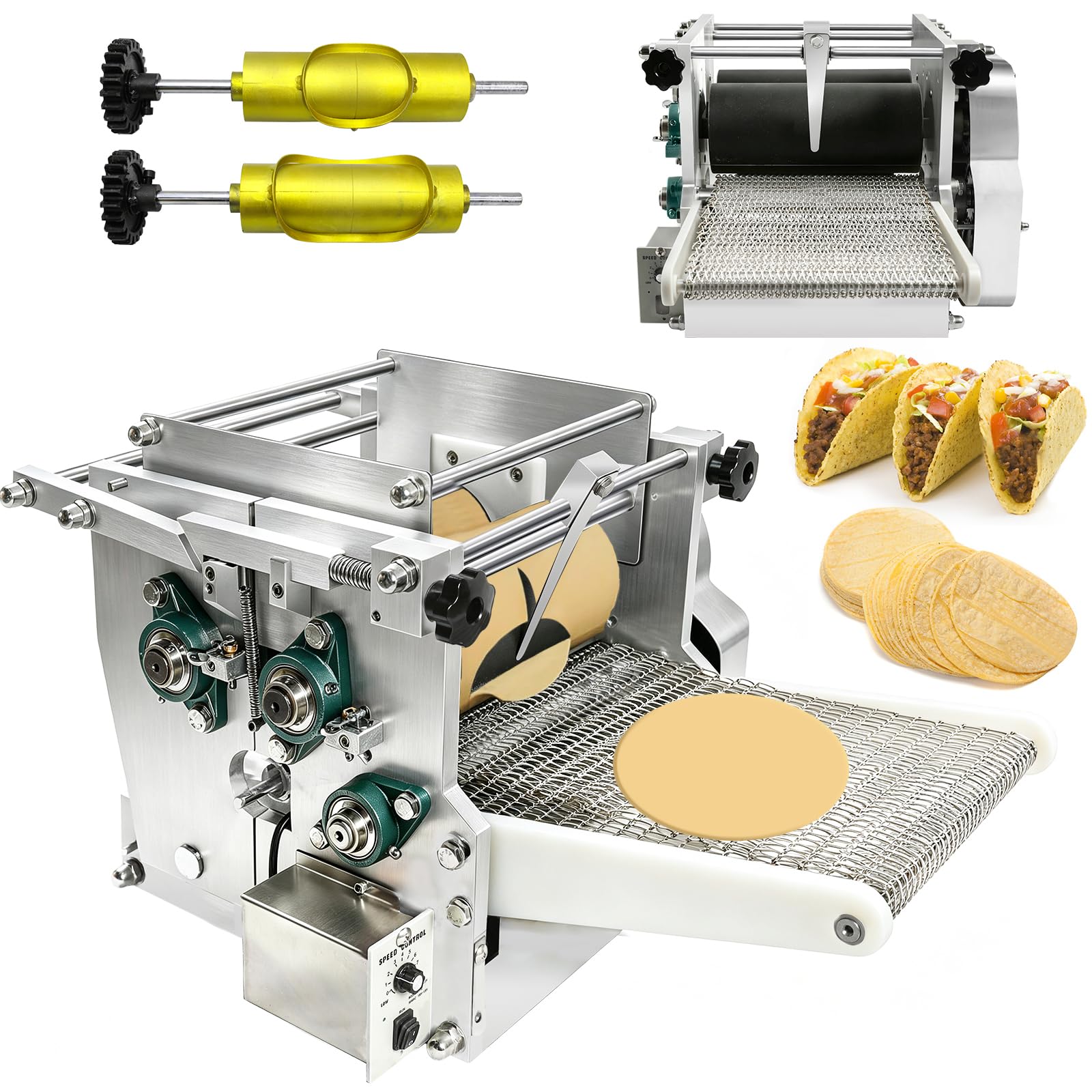 Electric Tortilla Maker with 2 Free Mold (4in+6in), Heavy Duty Automatic None-Stick Mexico Chapatti Corn Machine 1500-2000pcs/h for Roti Pita Tacos Tortilla, Commercial Home Use