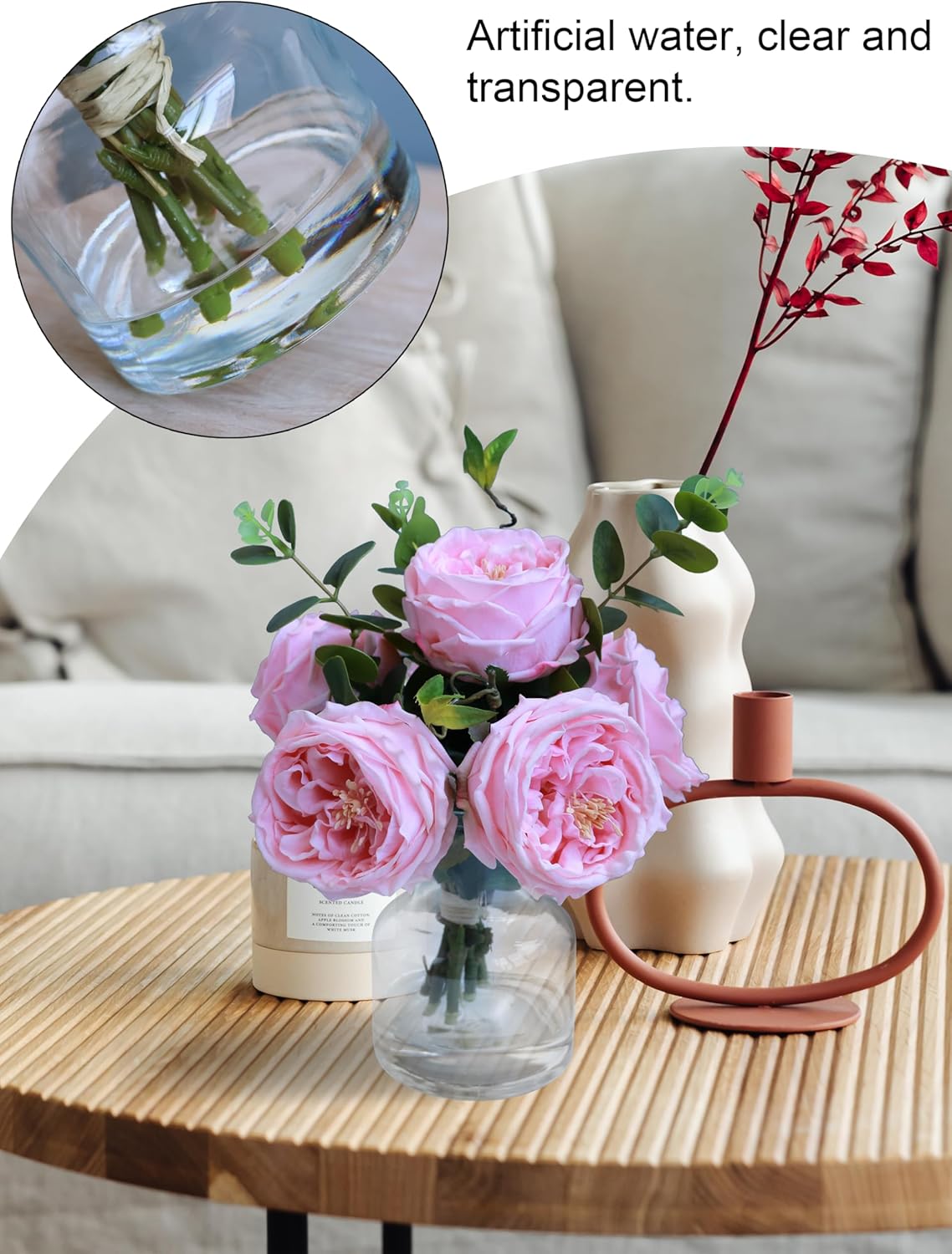 Forlaoers Real Touch Pink Floral Rose Fake Flower Bouquet in Fake Water Silk Flower Arrangements Artificial Flowers with Vase Centerpieces for Center Table Decor Dining Room House Kitchen Decorations - Image 5