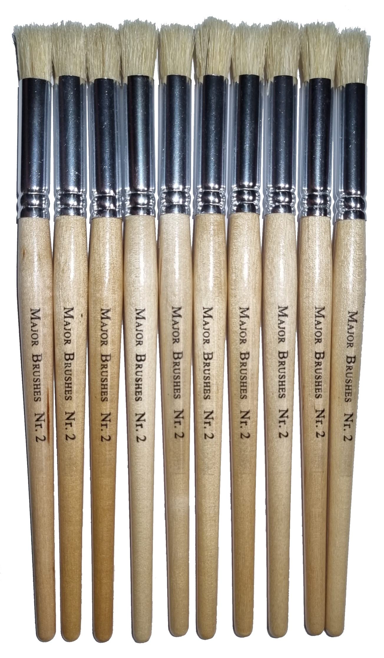 Major Brushes Natural Hog Bristle Stencil Brushes Size 2 Pack 10