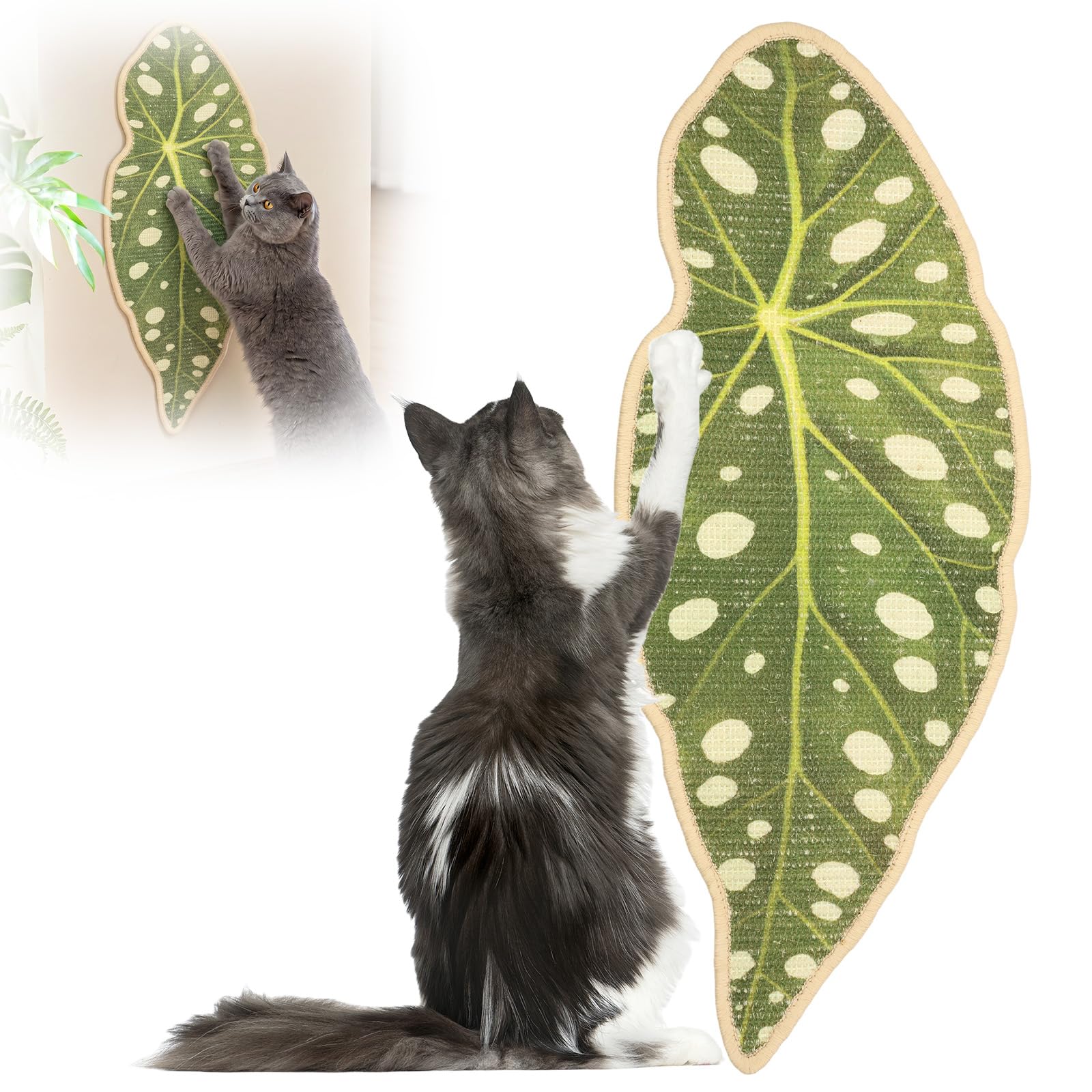 Leaf Shape Cat Scratcher Mat, Natural Sisal Cat Scratching Pad for Wall, Floor & Sofa, Furniture Protector Board with No-Marking Sticky Tape for Indoor Felines, Botanical Style(Style 03)
