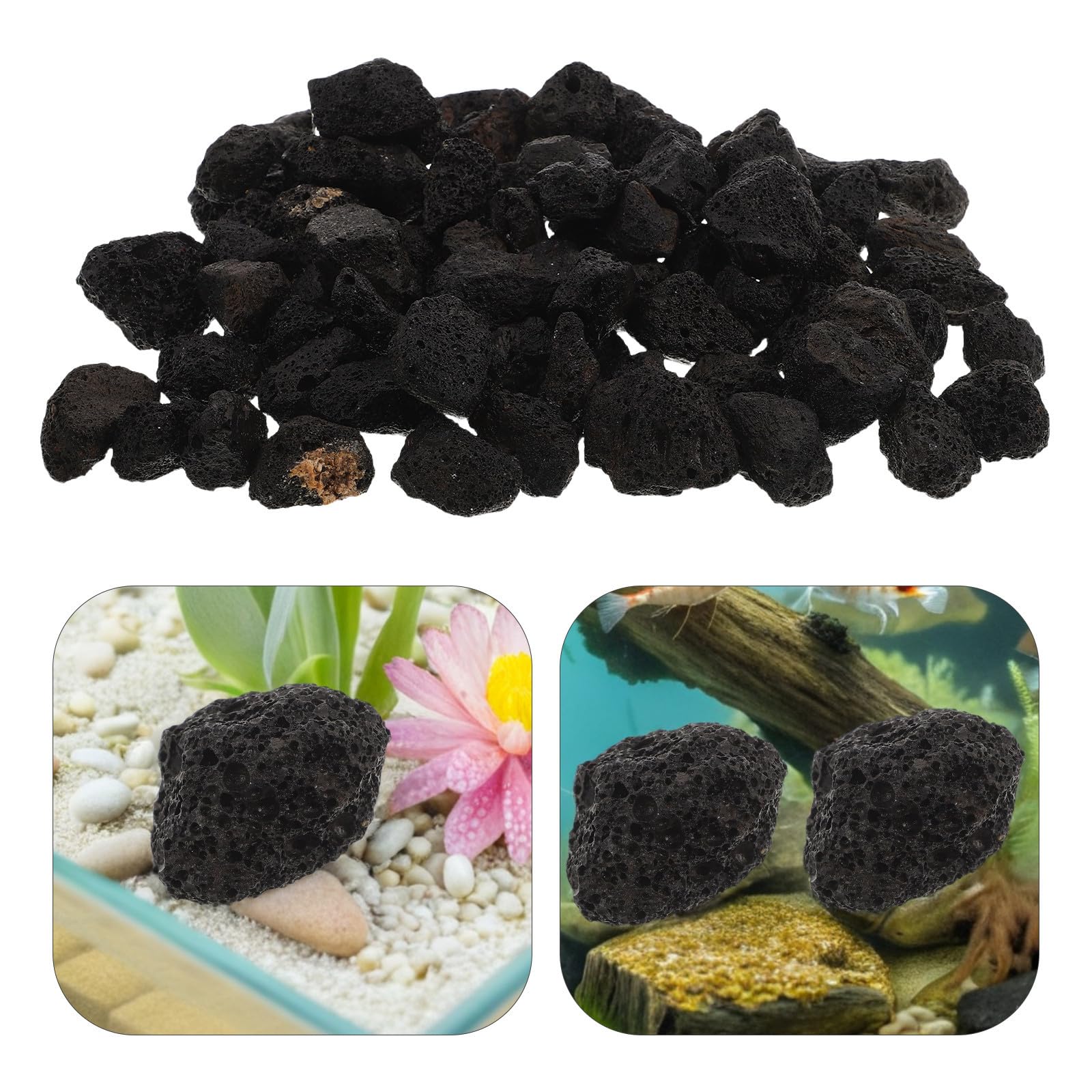 Artibetter Sable de Fond en Pierre Ignée Noire Naturelle pour Aquarium, Stable et Favorisant la Croissance des Racines, Adapté aux Crevettes et Bettas, Paquet de 1kg