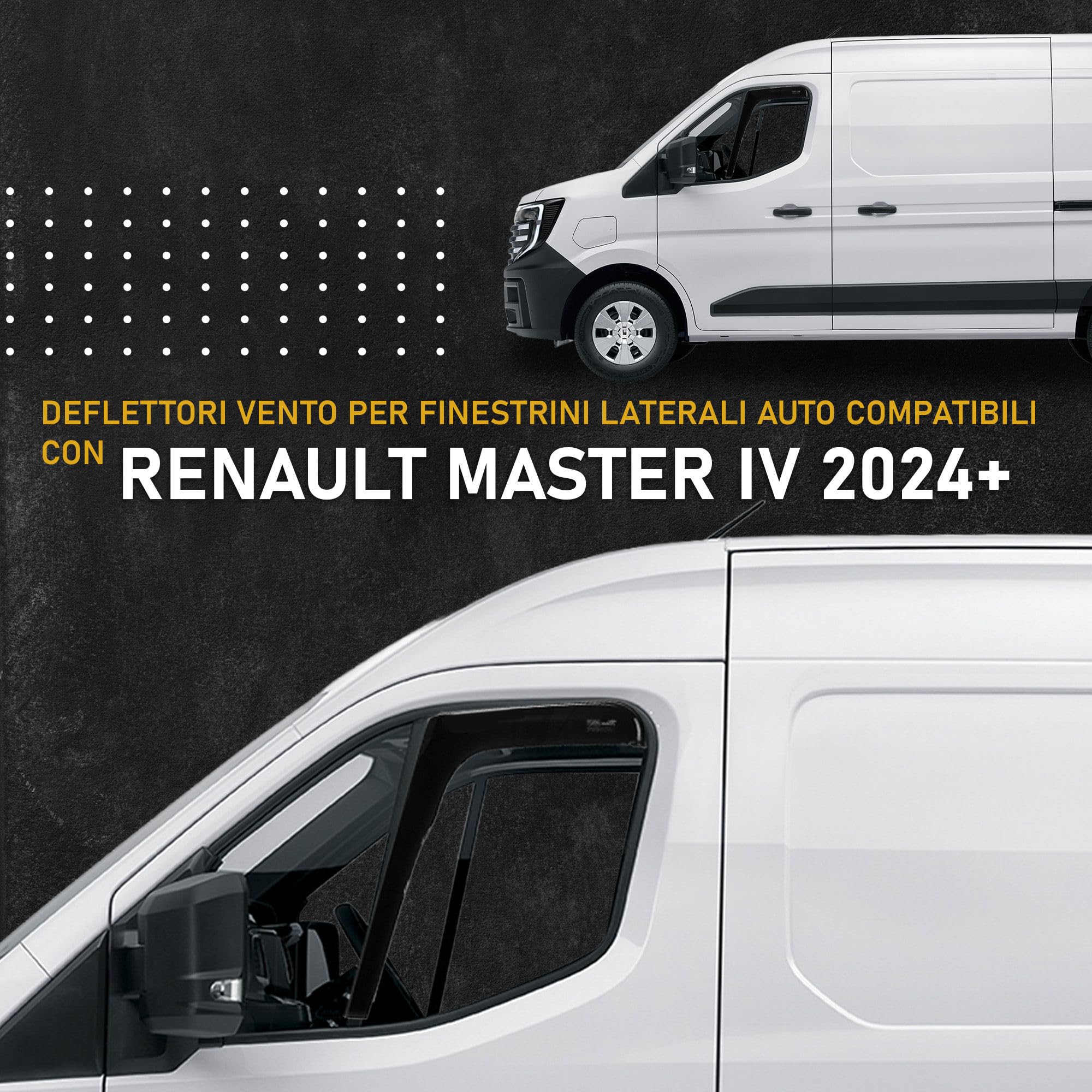 HEKO | Compatibile con Renault Master Furgone 2024+; Deflettori per Vetri Laterali; Anteriori; 2 pz; Deflettori d’Aria Antipioggia, Antiturbo, Oscurati, Aerodinamici; Installazione Rapida e Semplice