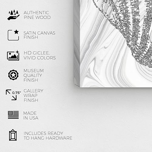 Miniatura 7 de Wynwood Studio Lienzo artístico contemporáneo náutico y costero, conchas marinas plateadas con purpurina, arte de pared para sala de estar,