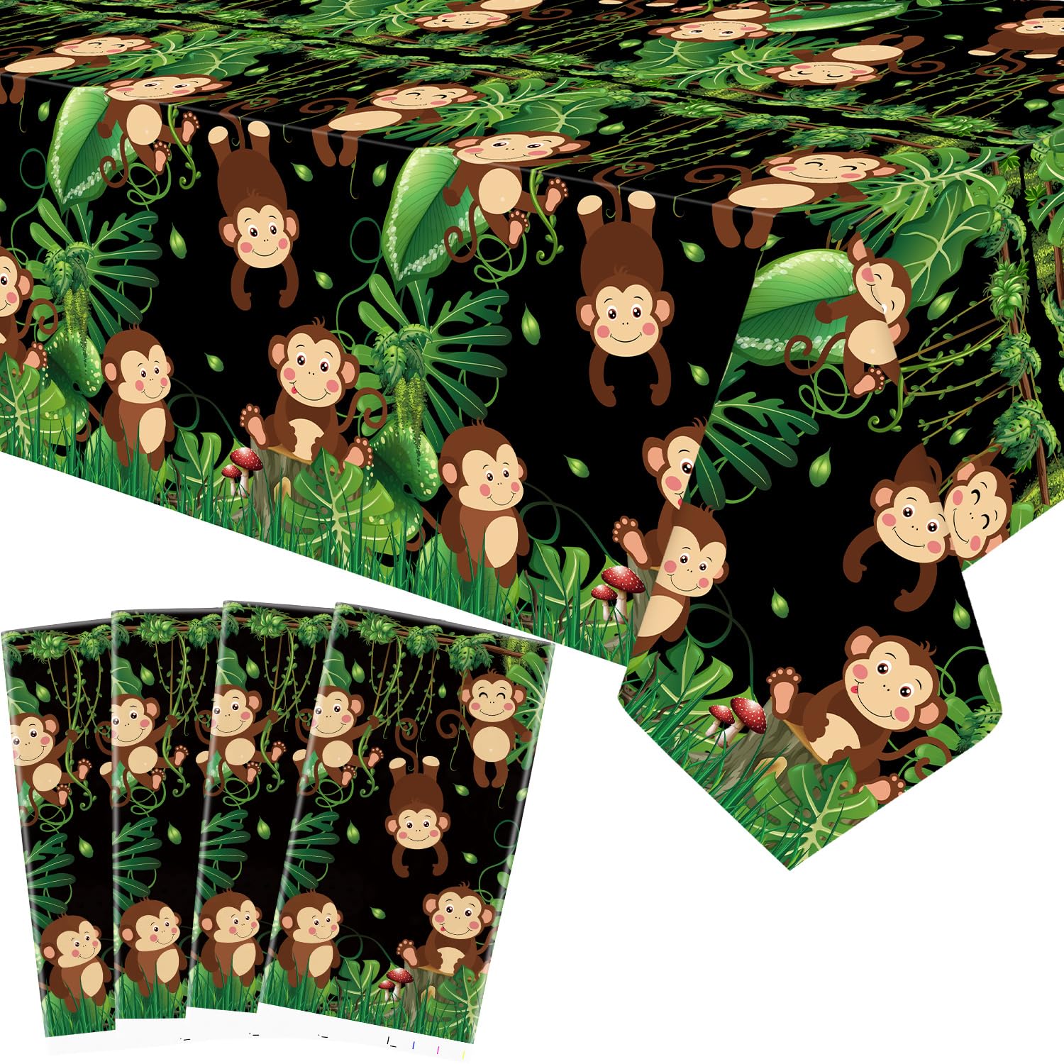 4 Pack Monkey Party Tablecloth - Monkey Party Decorative, Monkey Tablecover Mushroom Table Cloth, for Wild Jungle Animal Monkey Theme Birthday Supplies (51 x 86 Inches)-picture-11