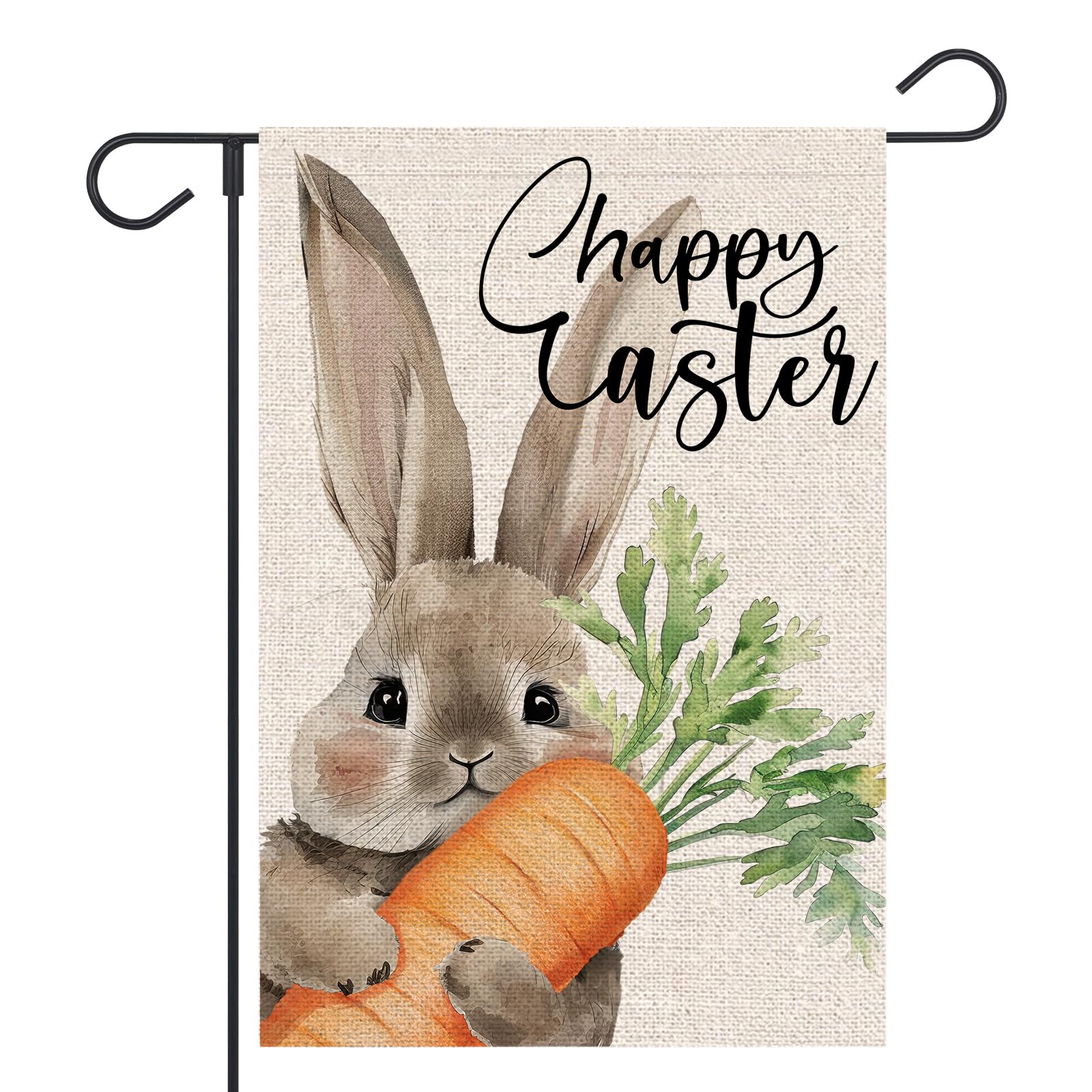 OPULANE Happy Easter Bunny Garden Flag 12x18 Inch Double Sided Rabbit for Outdoor Small Burlap Holiday Yard Decoration Flag