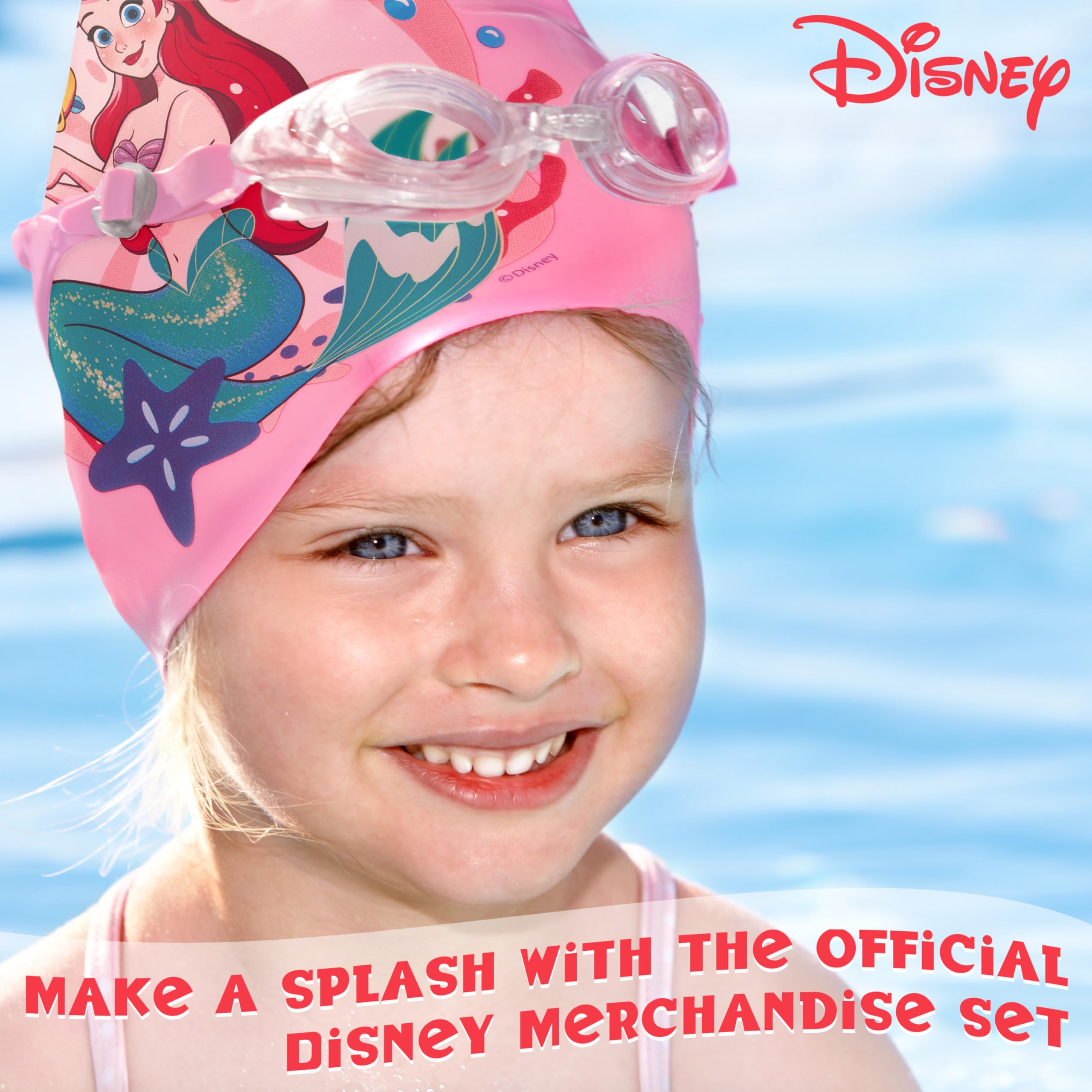Disney Children's Swimming Goggles and Swimming Cap Set Anti-Fog UV Protection (Pink Ariel, 3-6 Years) - Image 3