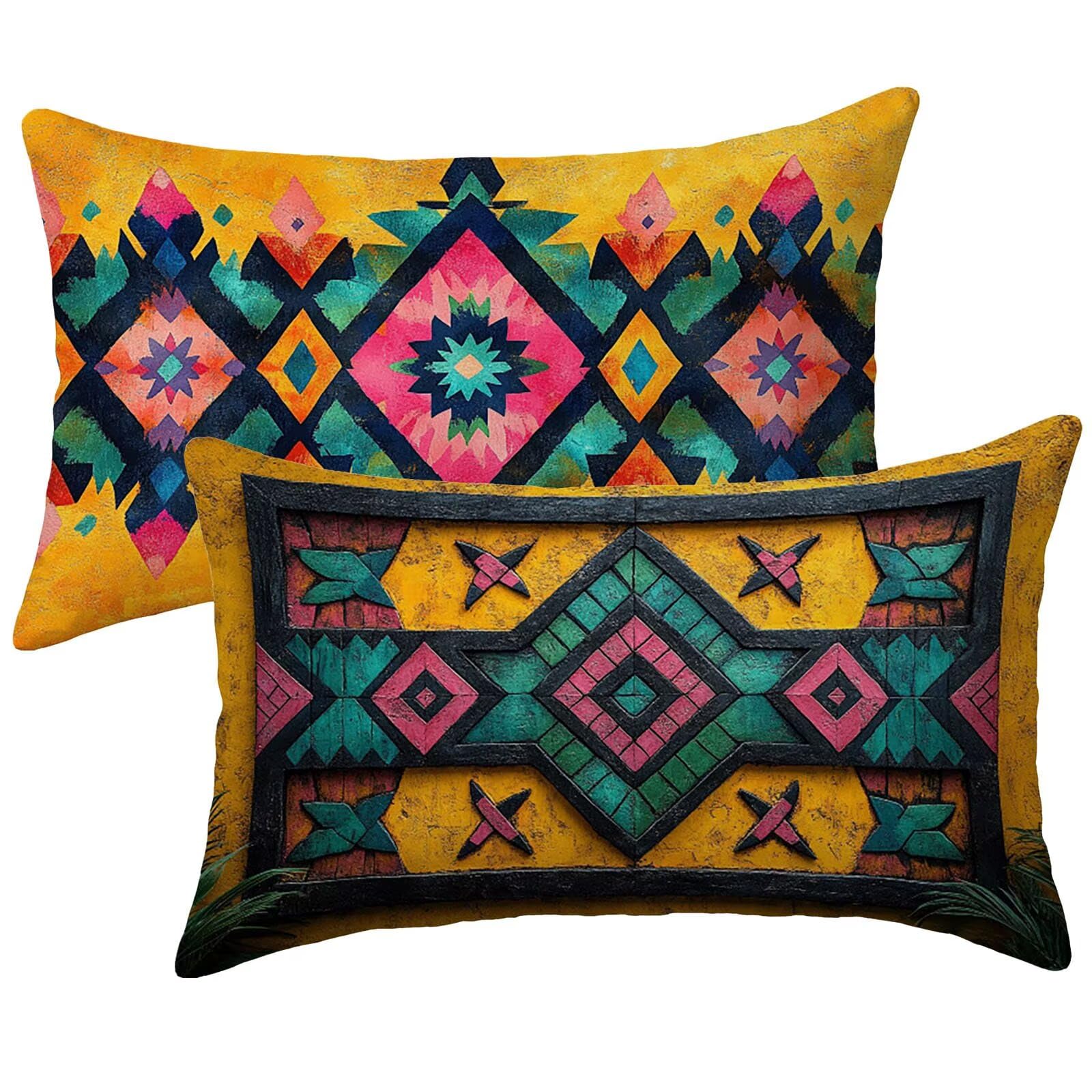Housse coussin 40x80 cm lot de 2 jaune imperméable en velours style bohème pour canapé