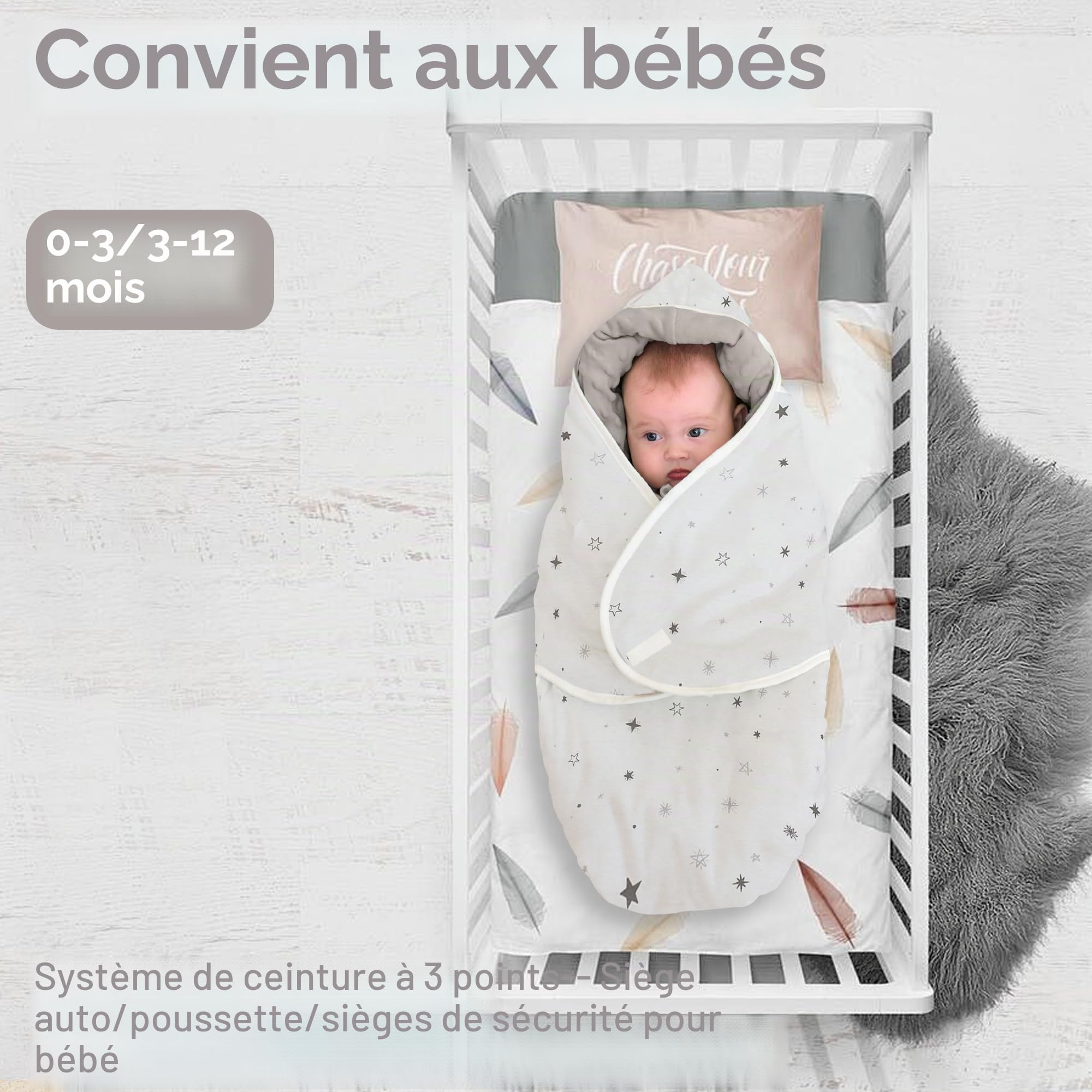 Miracle Baby Couverture D'emmaillotage Hiver Bébé, Chancelière Universelle, Couverture Enveloppante Bébé pour Poussette, Siège Auto, 3-12 Mois, Étoile