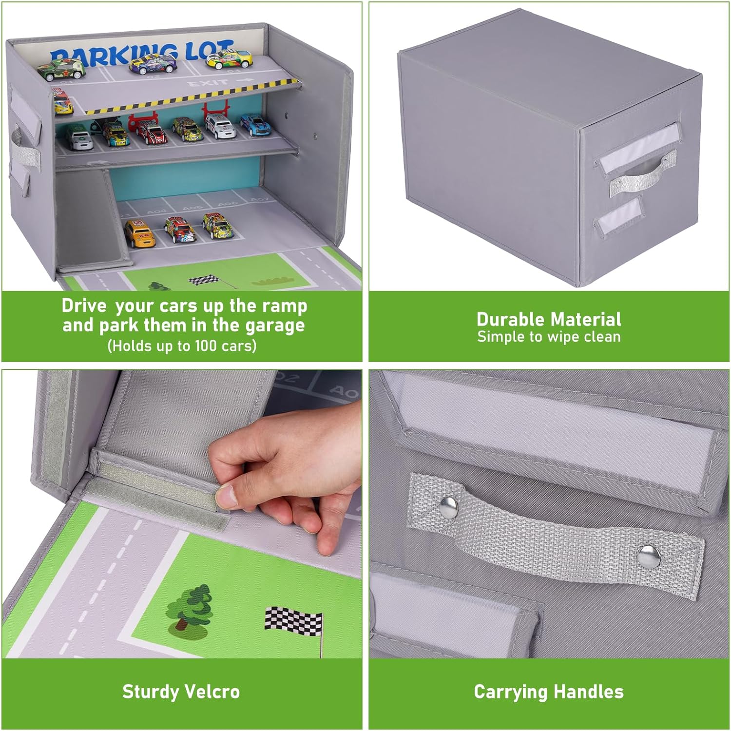 Livememory Toy Car Garage Box - Toy Car Storage Toy Car Box for with Car Rug Play Mat (Not Included Cars)