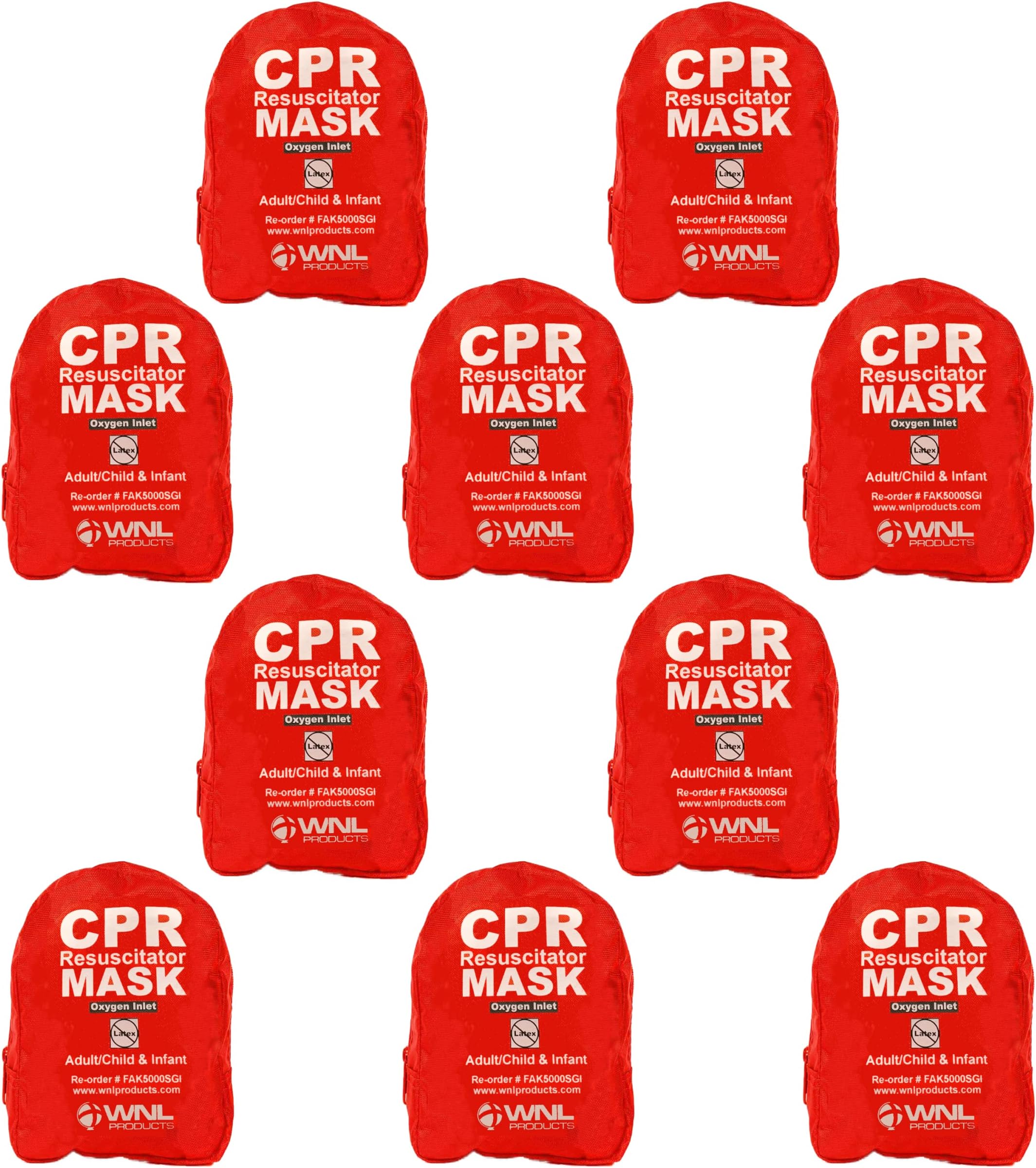 WNL Products CPR Rescue Mask, Adult/Child & Infant Pocket Resuscitator, Soft Case Kit with Belt Clip 10 Pack