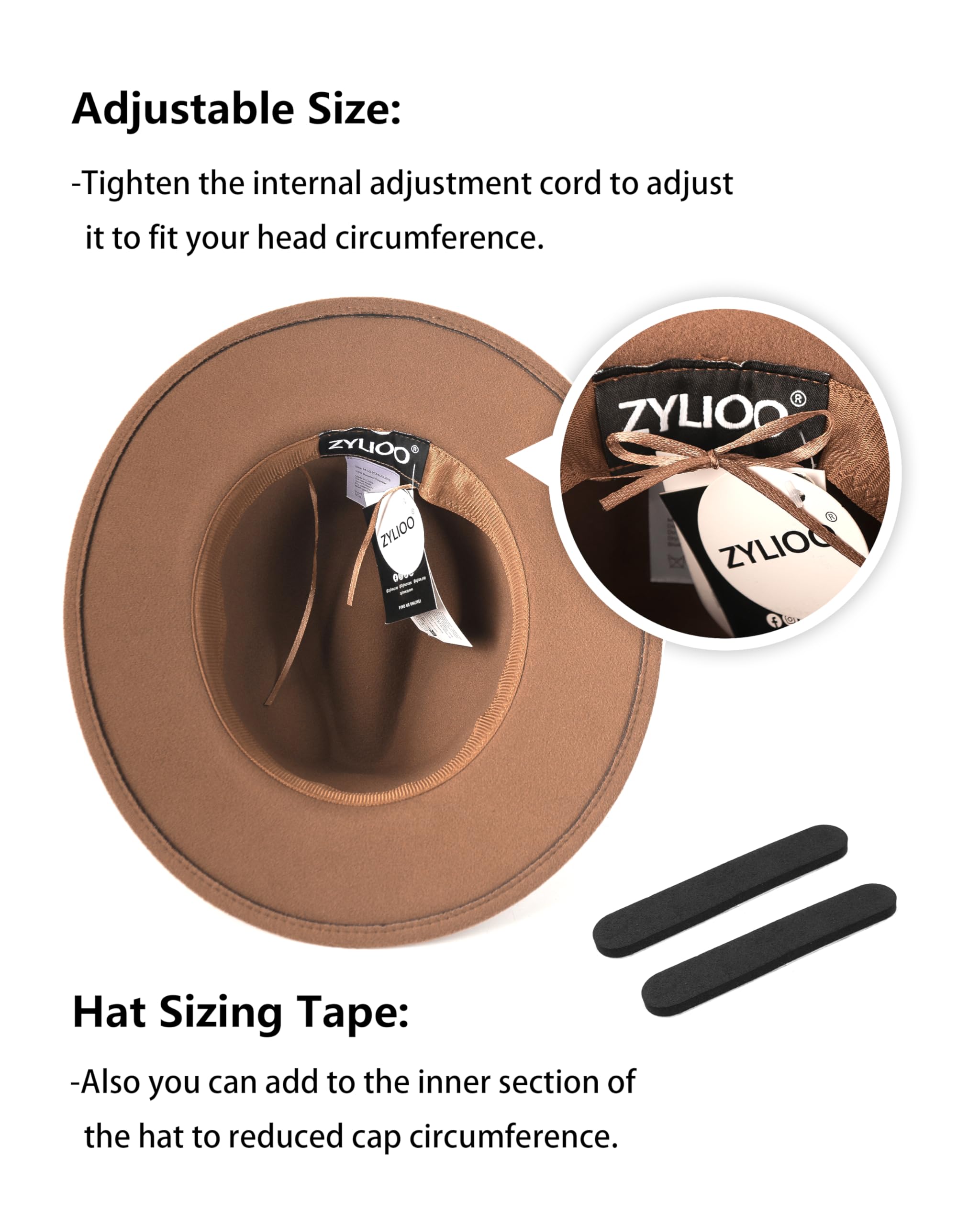 Zylioo Chapeaux Panama en Feutre pour Hommes, XS-XXL, Chapeau de Soleil Fedora à Large Bord, Chapeau de Jazz Réglable avec Boucle de Ceinture