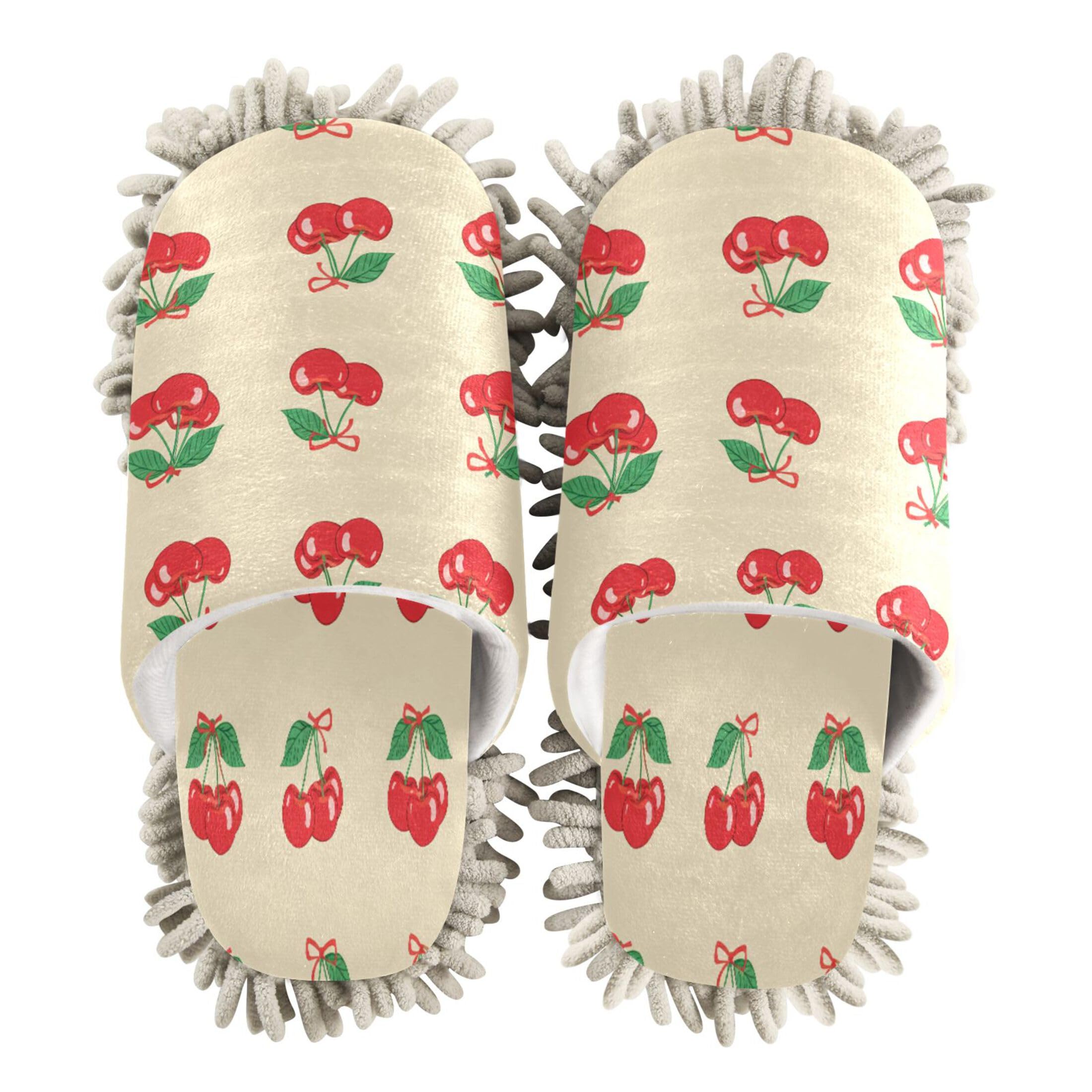 Kigai Cherries Mop Slippers for Floor Cleaning, Slippers for Women Men, Microfiber Floor Cleaning, L