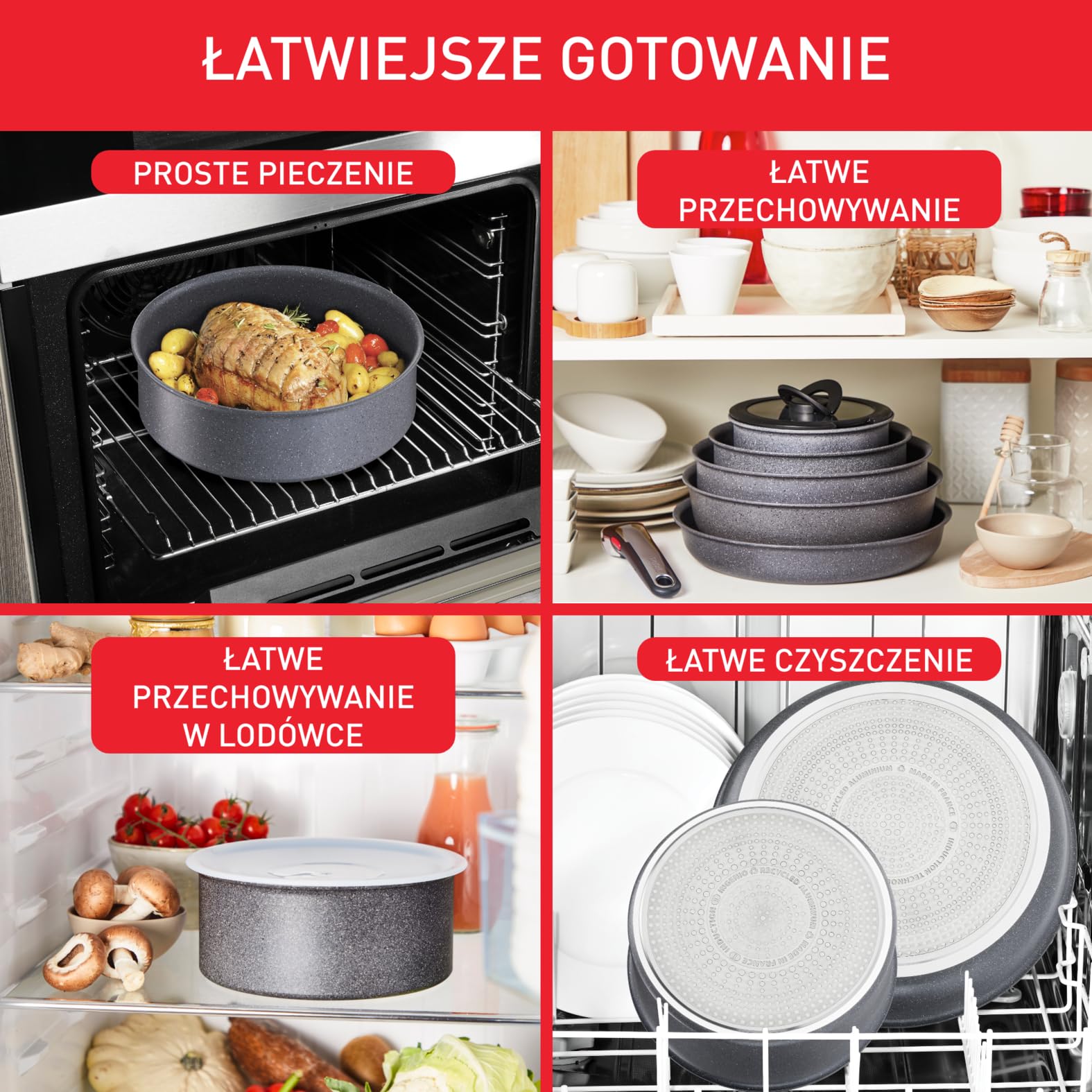 TEFAL L76693 Zestaw patelni INGENIO Natural On, 24/28 cm i odpinana rączka, powłoka mineralia+, wskaźnik Thermo Signal, Grube dno Thermo Fusin, do wszystkich kuchenek