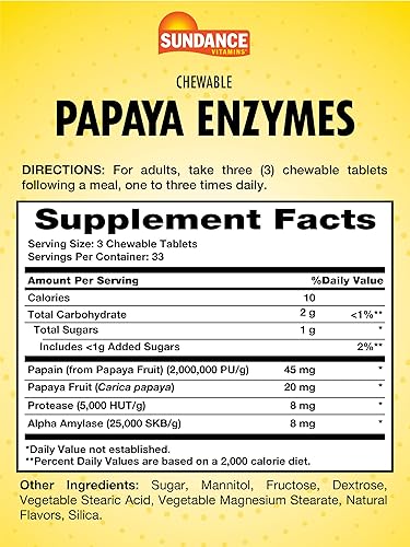 Miniatura 2 de Sundance Enzimas de papaya | 100 tabletas masticables | Sabor tropical natural | Suplemento vegetariano, sin OMG y sin gluten