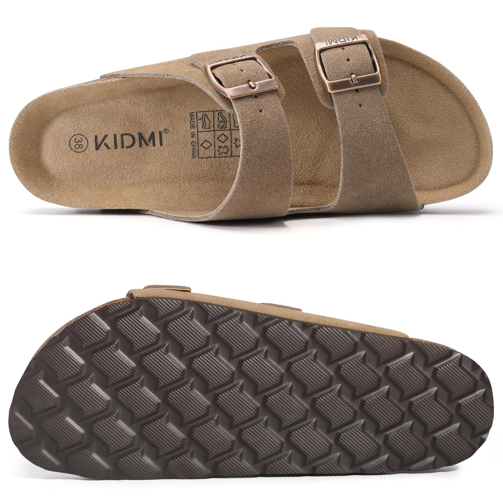 KIDMI Damen Sandalen mit veganem Obermaterial, Fußgewölbeunterstützung, verstellbare Sommer-Pantoletten mit Korkfußbett