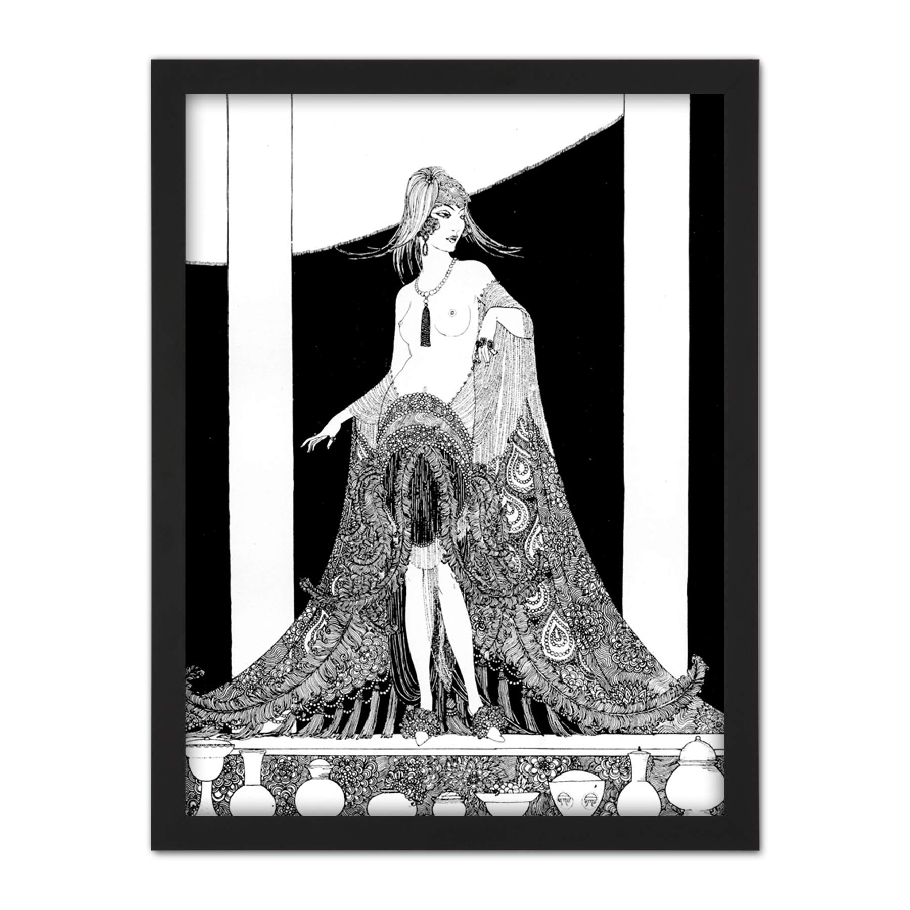 Wee Blue Coo Art Deco Woman Portrait Artwork Framed Wall Art Print 18X24 Inch