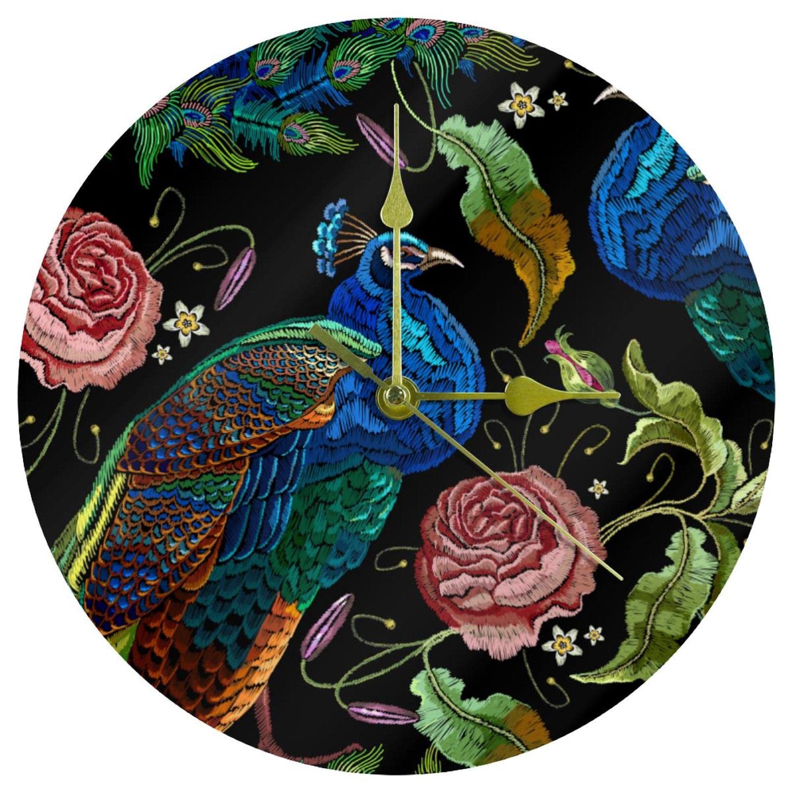 Horloge murale silencieuse motif paon en acrylique noir pour stopper le tic-tac du salon