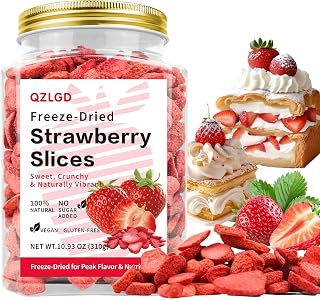 QZLGD Freeze Dried Strawberries Sliced, 10.93oz/310g, frozen strawberries, fruit snacks for Kids or Adults, For Garnishing Cocktails, Cake Decoration, Baking, Fruit, Sorbet
