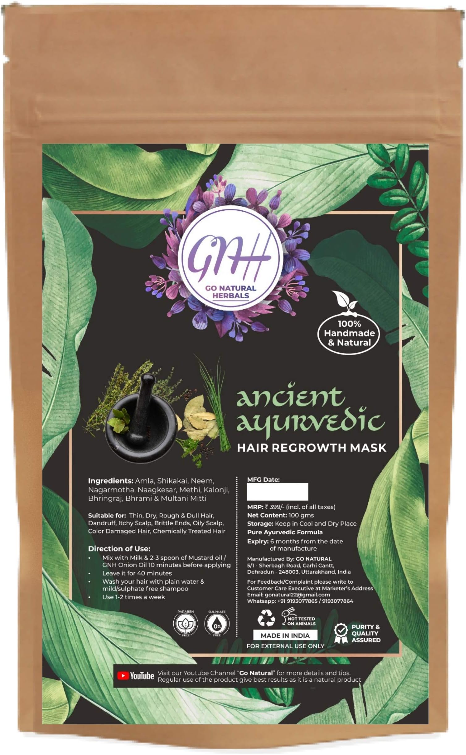 Go Natural Gn Ancient Ayurvedic Herbal Mix For Hair Enhance, 100 g