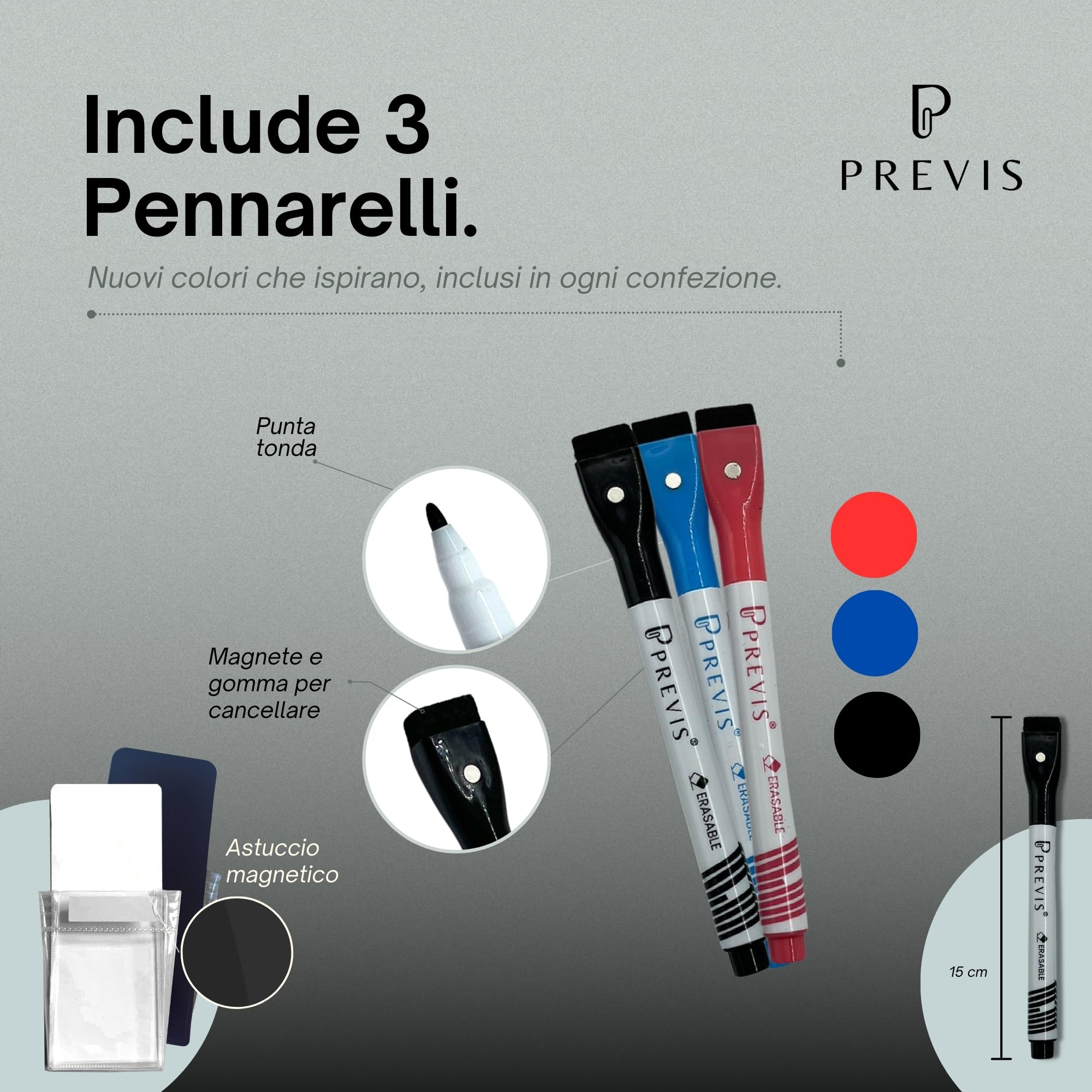 PREVIS Lavagna Calendario Magnetico da Muro Cancellabile Mensile e Settimanale 60x40CM - Planner Lavagna Magnetica da Parete con 3 Pennarelli -Adesivo che non Danneggia il Muro