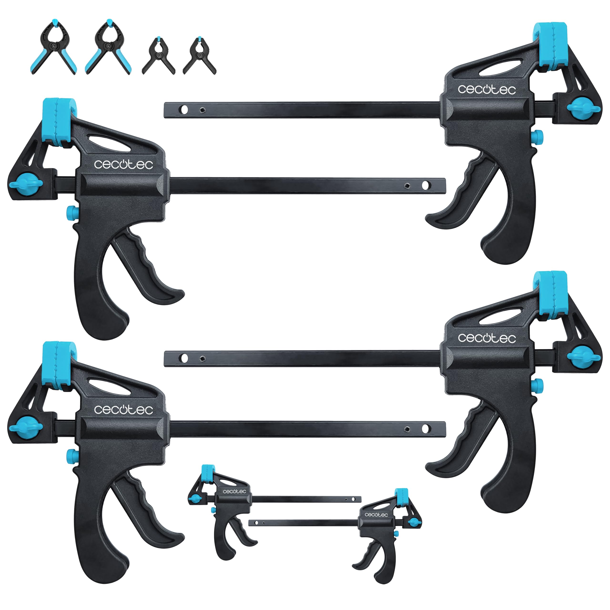 Cecotec StrongComfort 360 Instant Bar Clamps 10 Pieces, Quick Release and Pressure, Up to 70 kg of Force, Two-Way Removable Head, Reinforced Nylon, Includes Tweezers with Pads